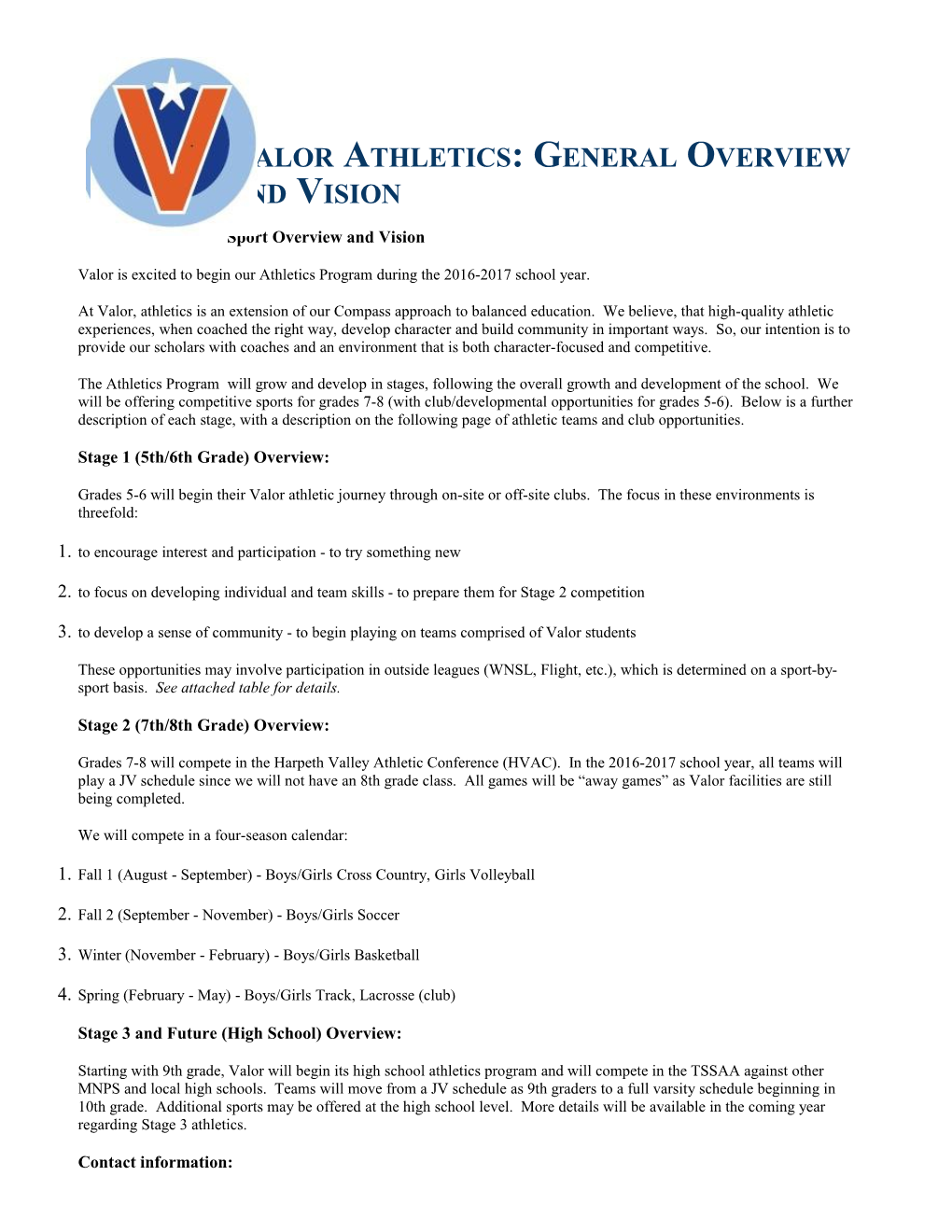 Valor Athletics: General Overview and Vision