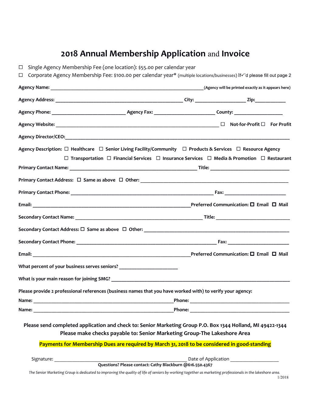 2018 Annual Membership Application and Invoice