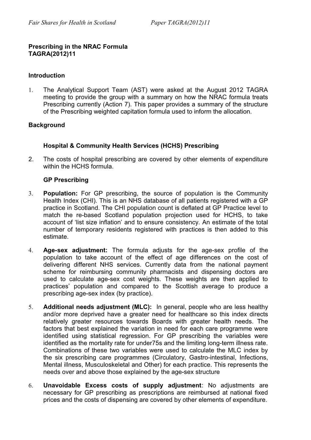 Fair Shares for Health in Scotlandpaper TAGRA(2012)11