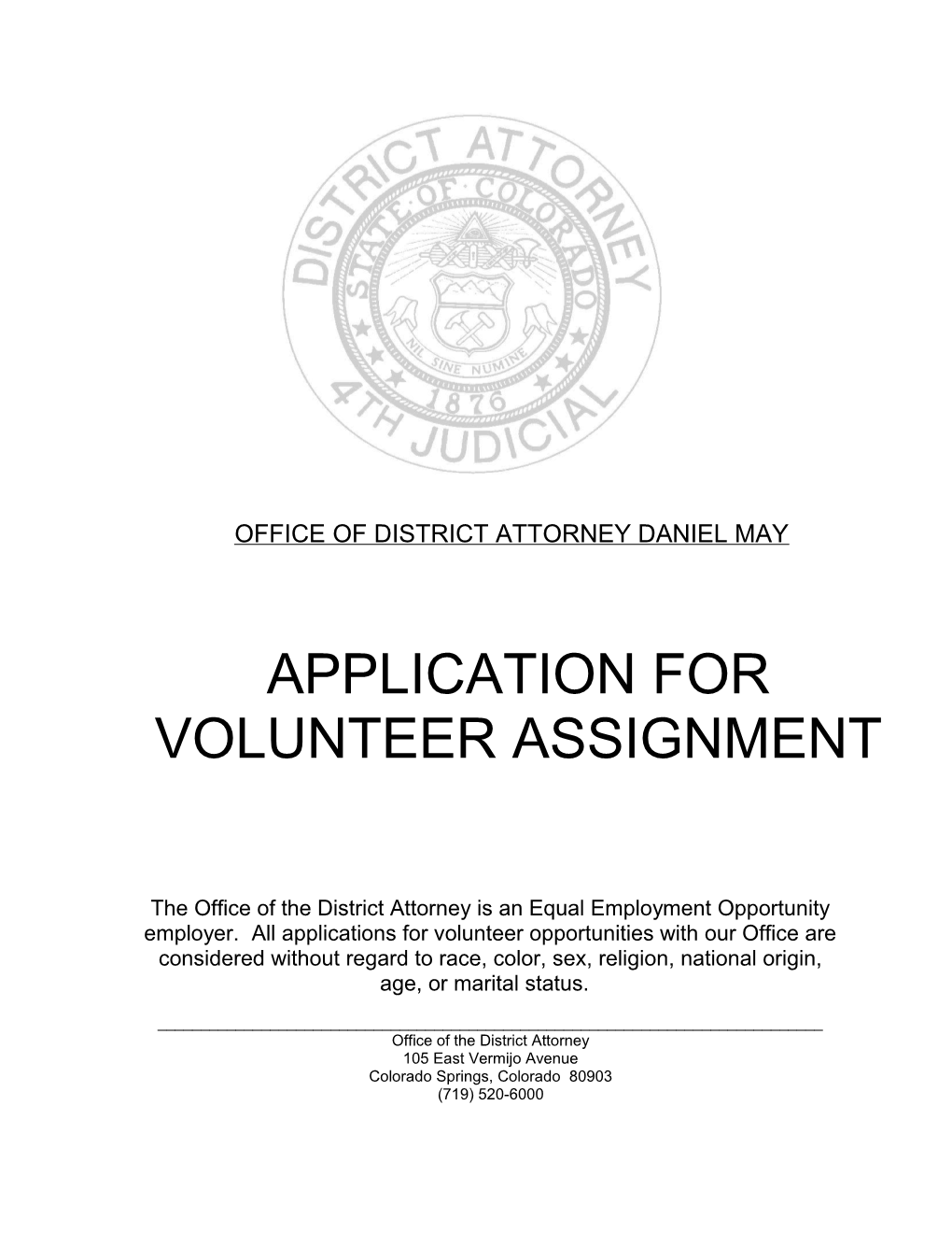 Application for Volunteer Assignment