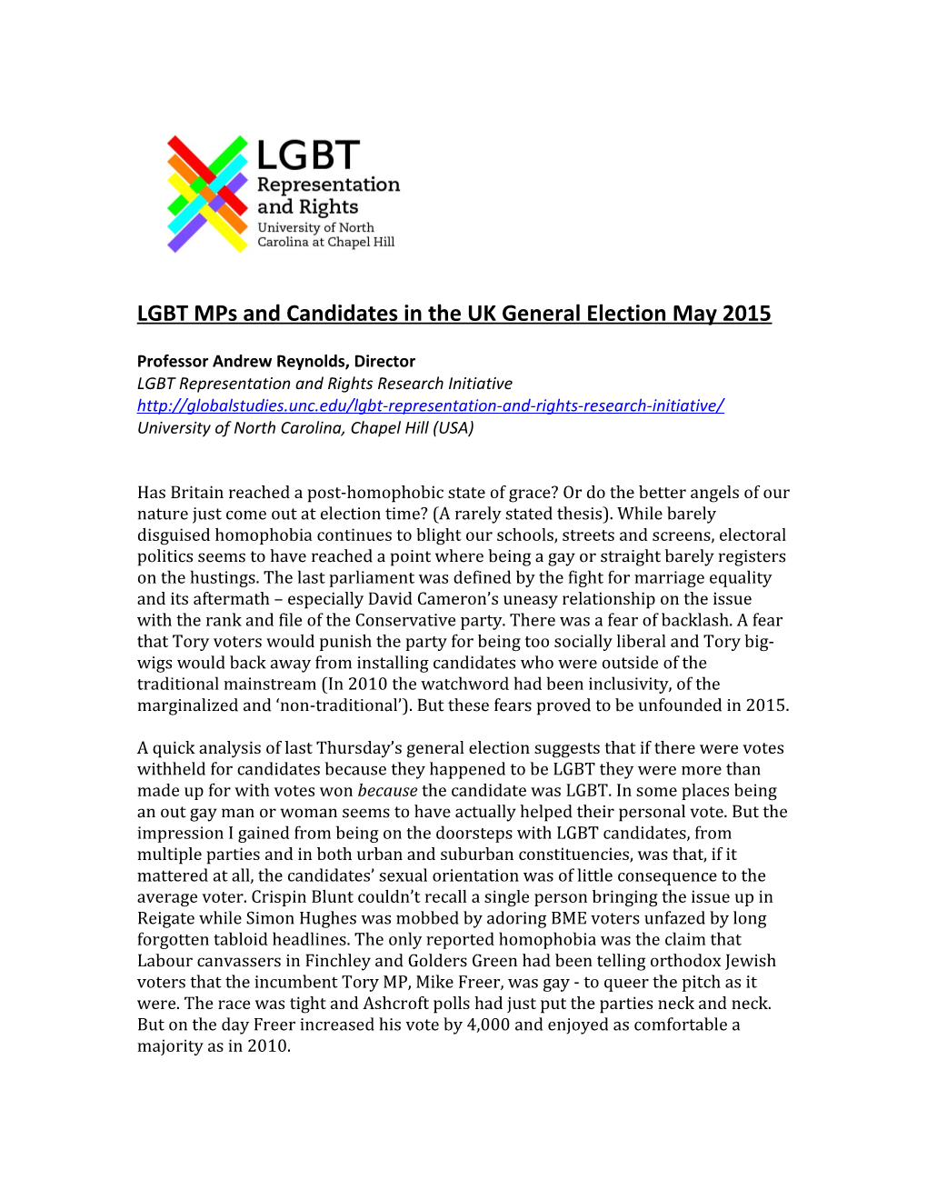 LGBT Mps and Candidatesin the UK General Election May 2015