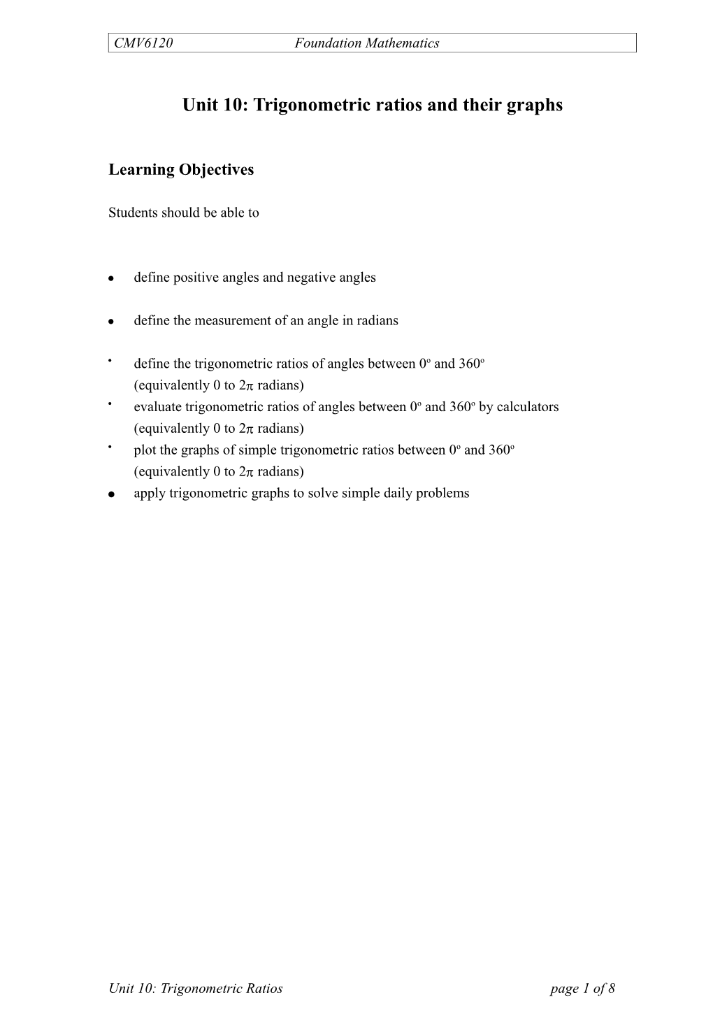 Trigonometric Ratios and Their Graphs