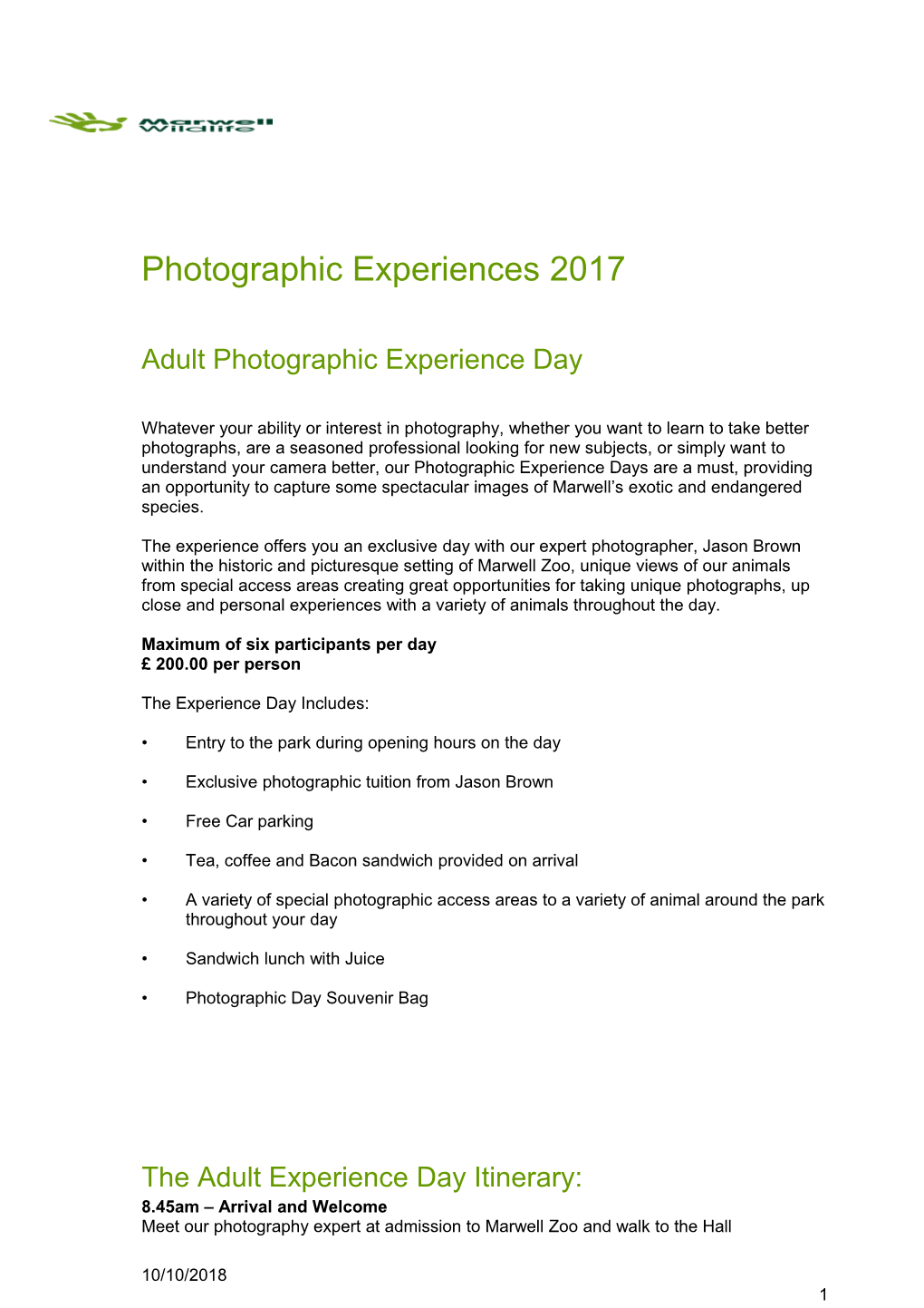 Adult Photographic Experience Day