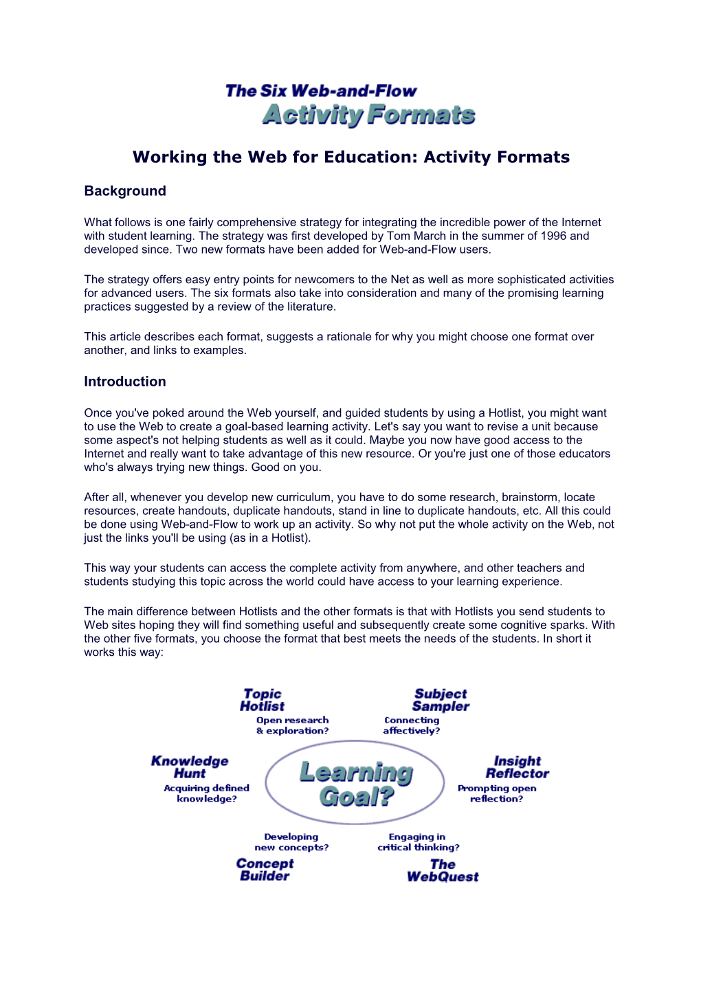 Working the Web for Education: Activity Formats