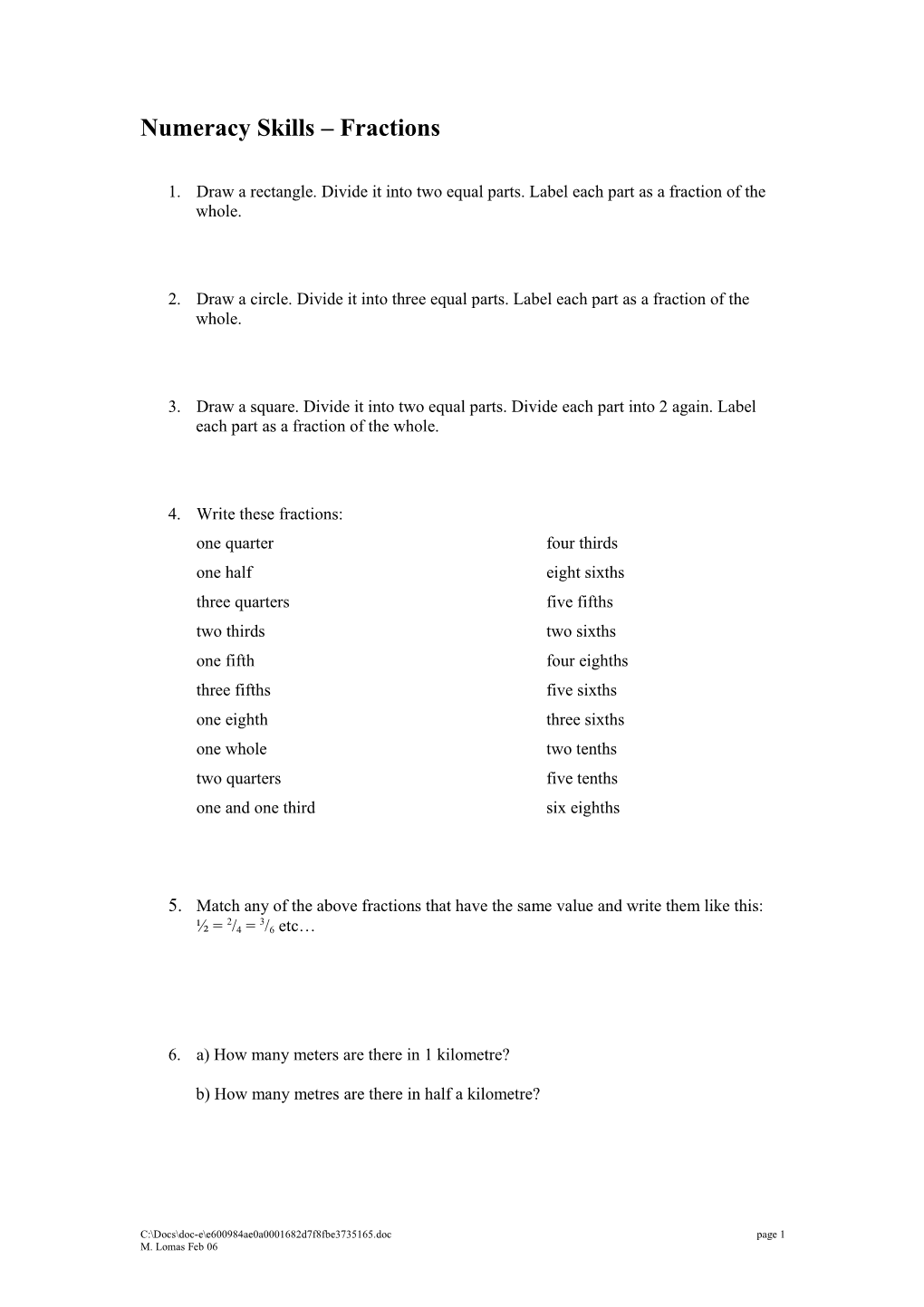 Numeracy Skills Fractions