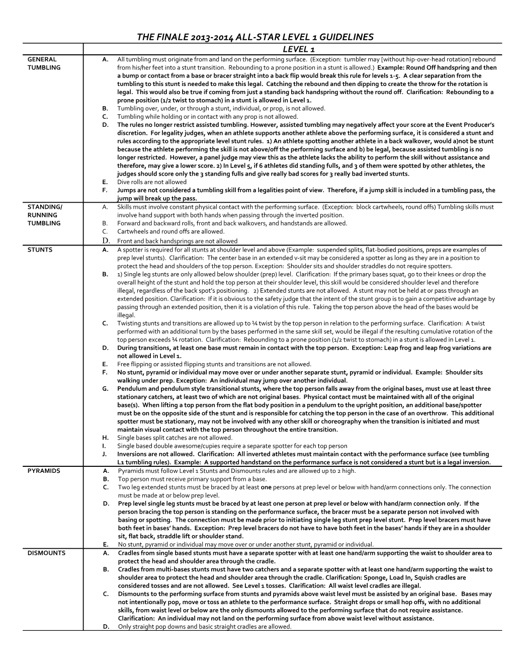 The Finale2013-2014 All-Star Level 1 Guidelines