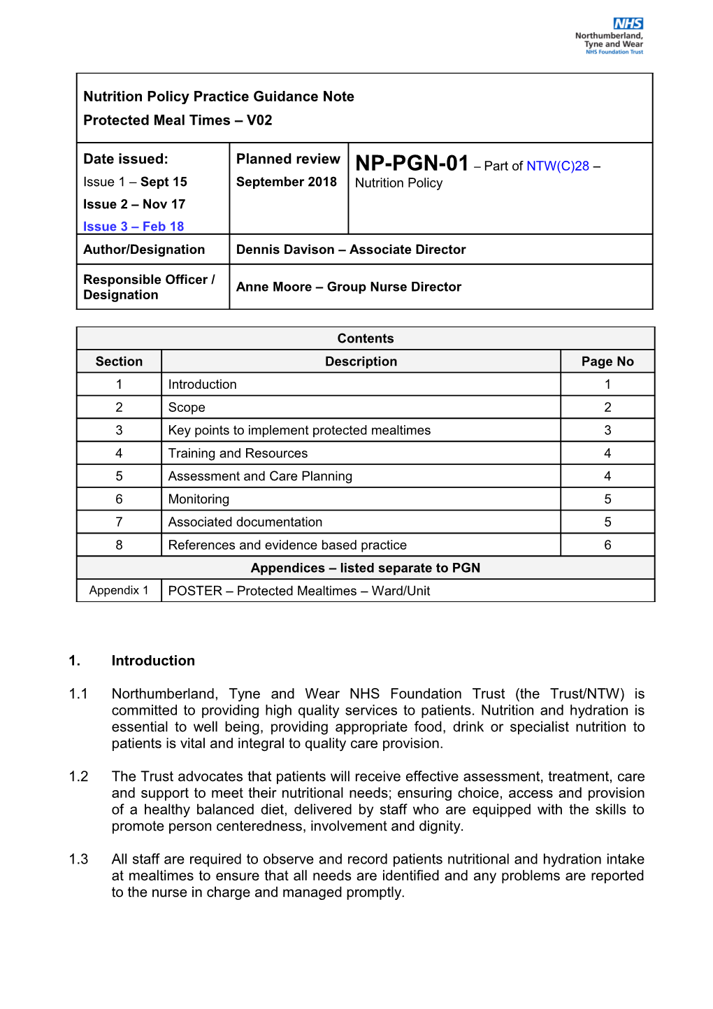 1.1Northumberland,Tyneand Wear NHS Foundation Trust(The Trust/NTW) Is Committed to Providing