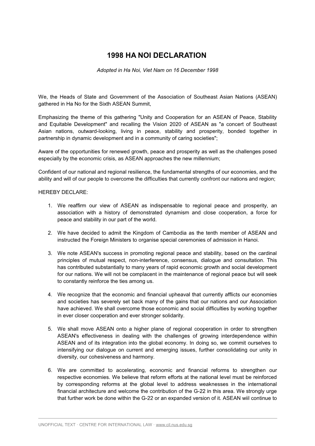 1998 Ha Noi Declaration
