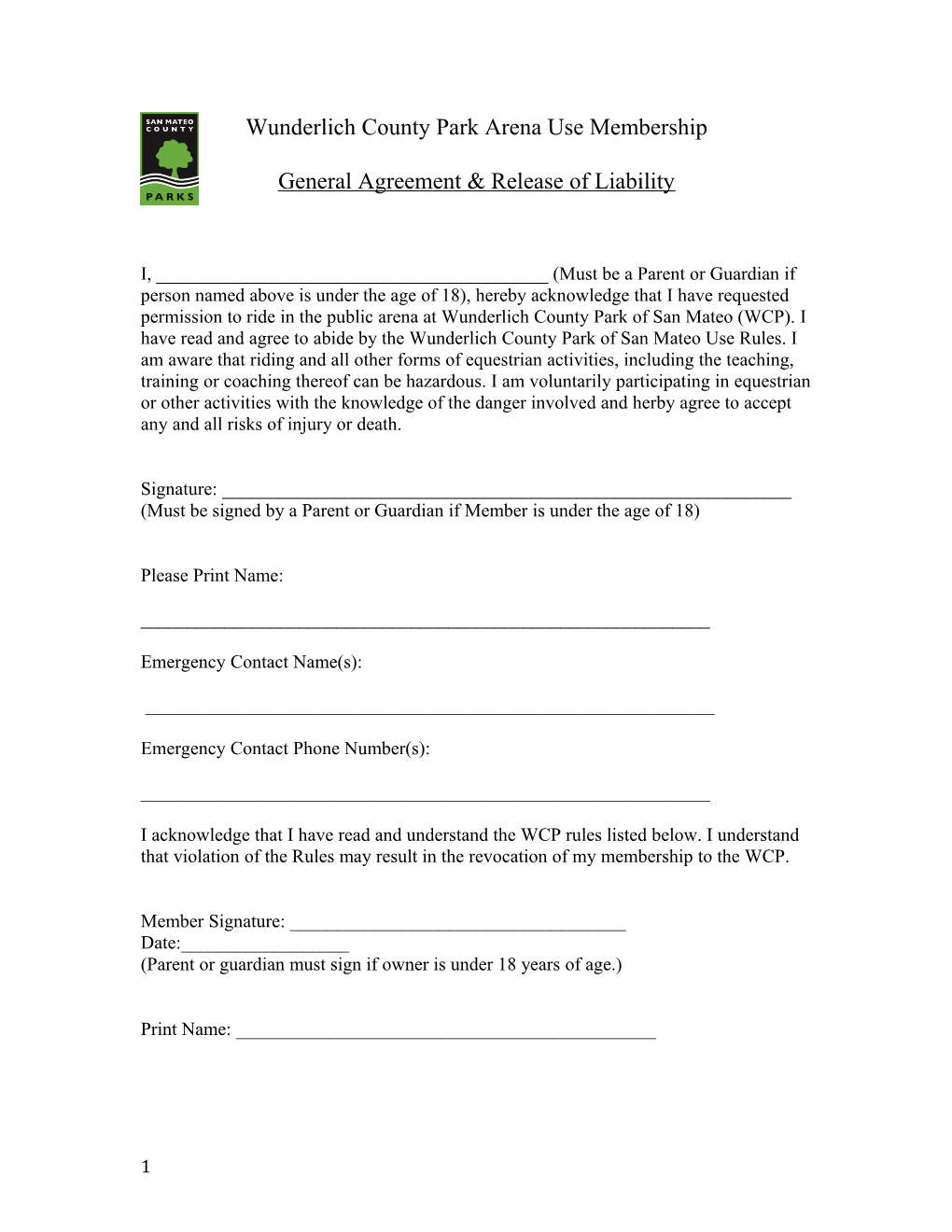 General Agreement & Release of Liability