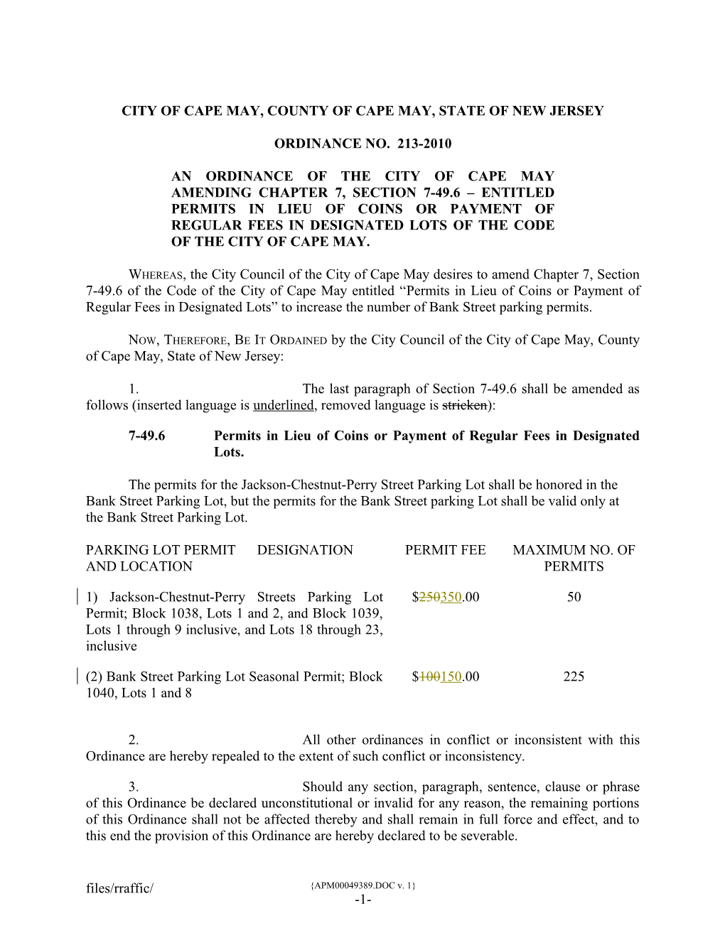 CM Ordinance Amending Section 7-49.6 Permits at Bank Street (00049389;1)