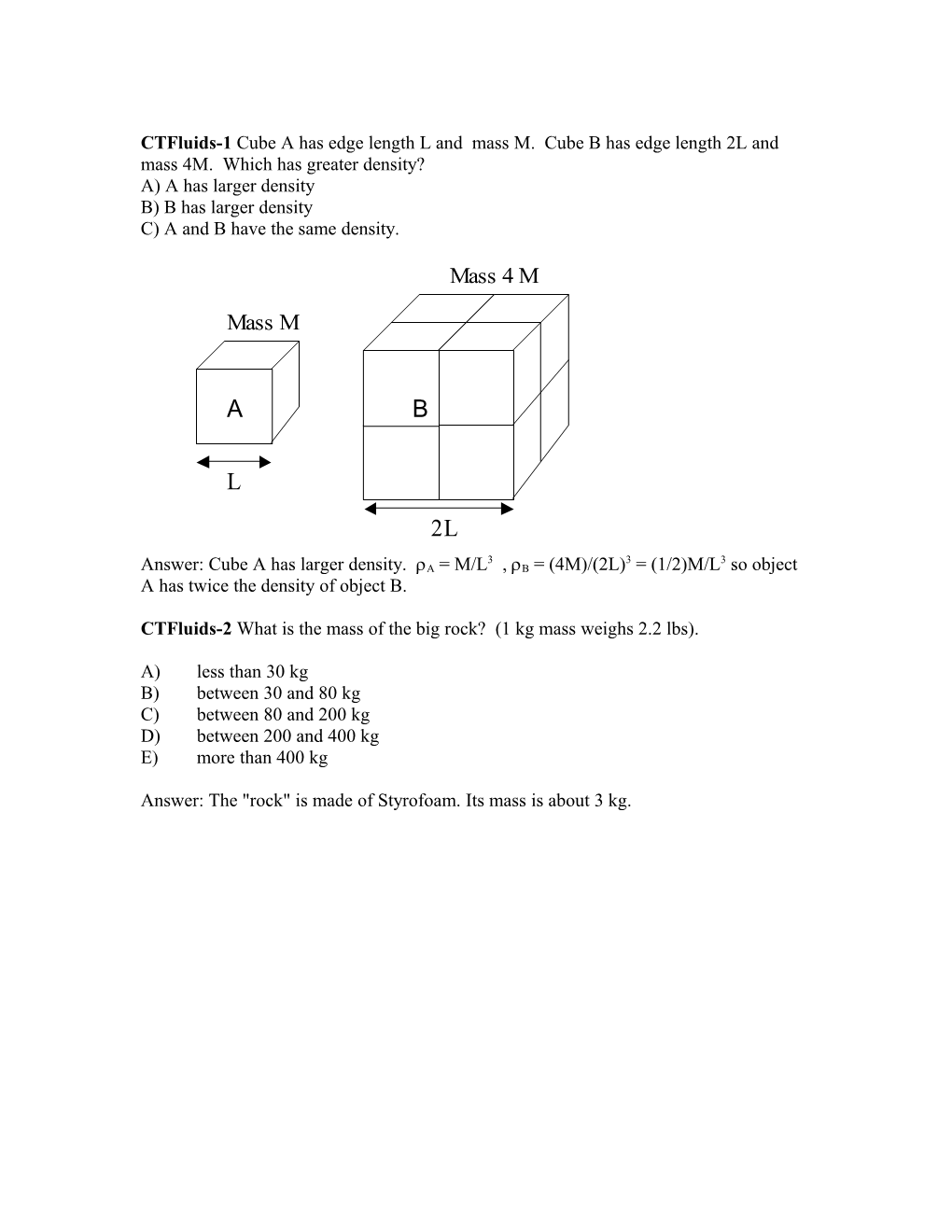 Ctfluids-1.Cube a Has Edge Length L and Mass M. Cube B Has Edge Length 2L and Mass 4M