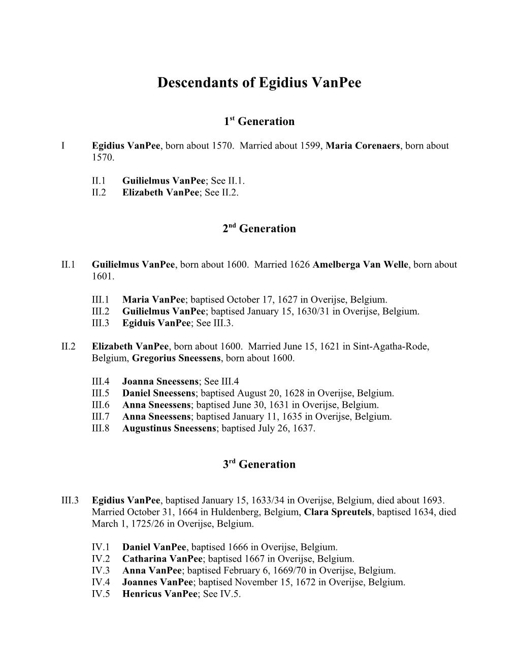 Descendants of Egidius Vanpee