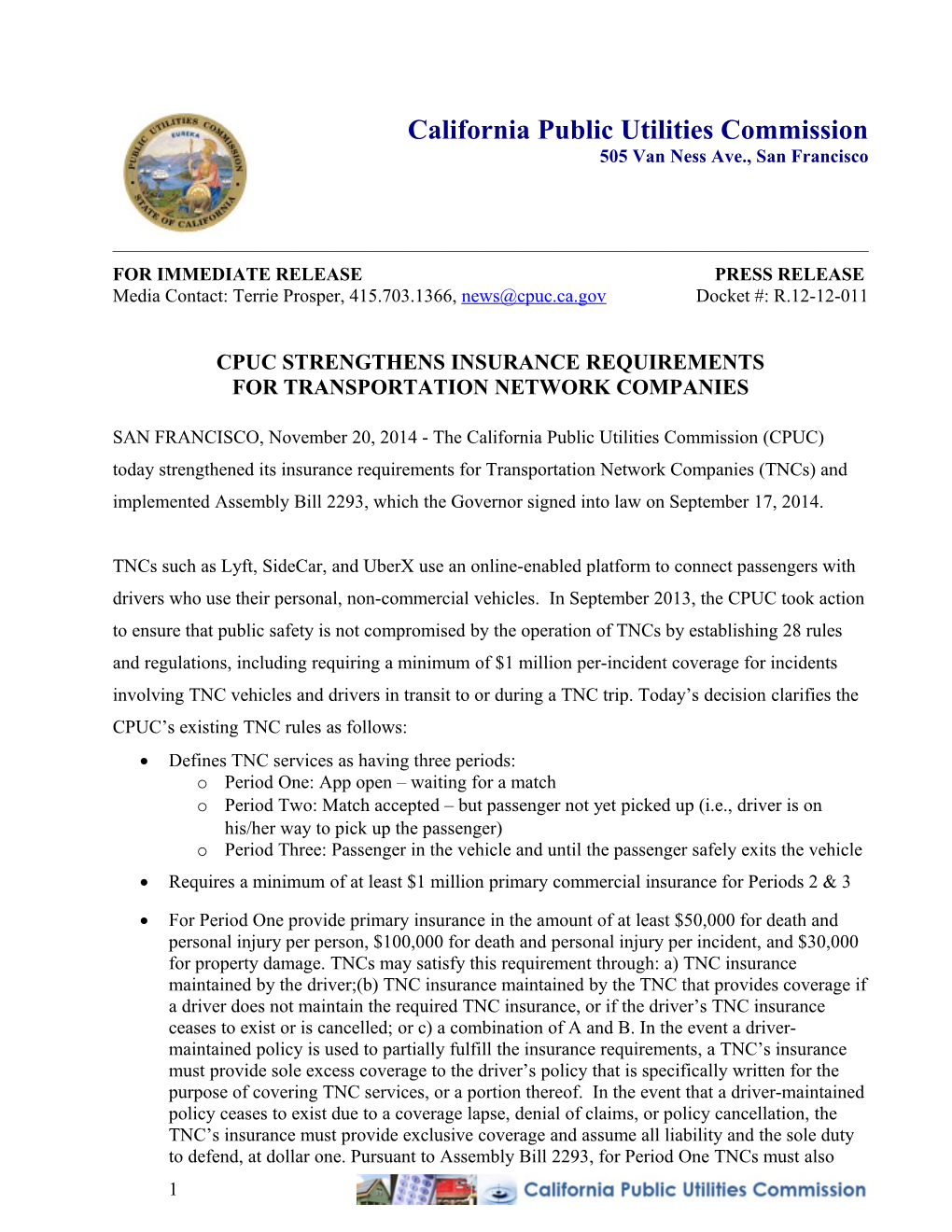 Cpuc Strengthens Insurance Requirements for Transportation Network Companies