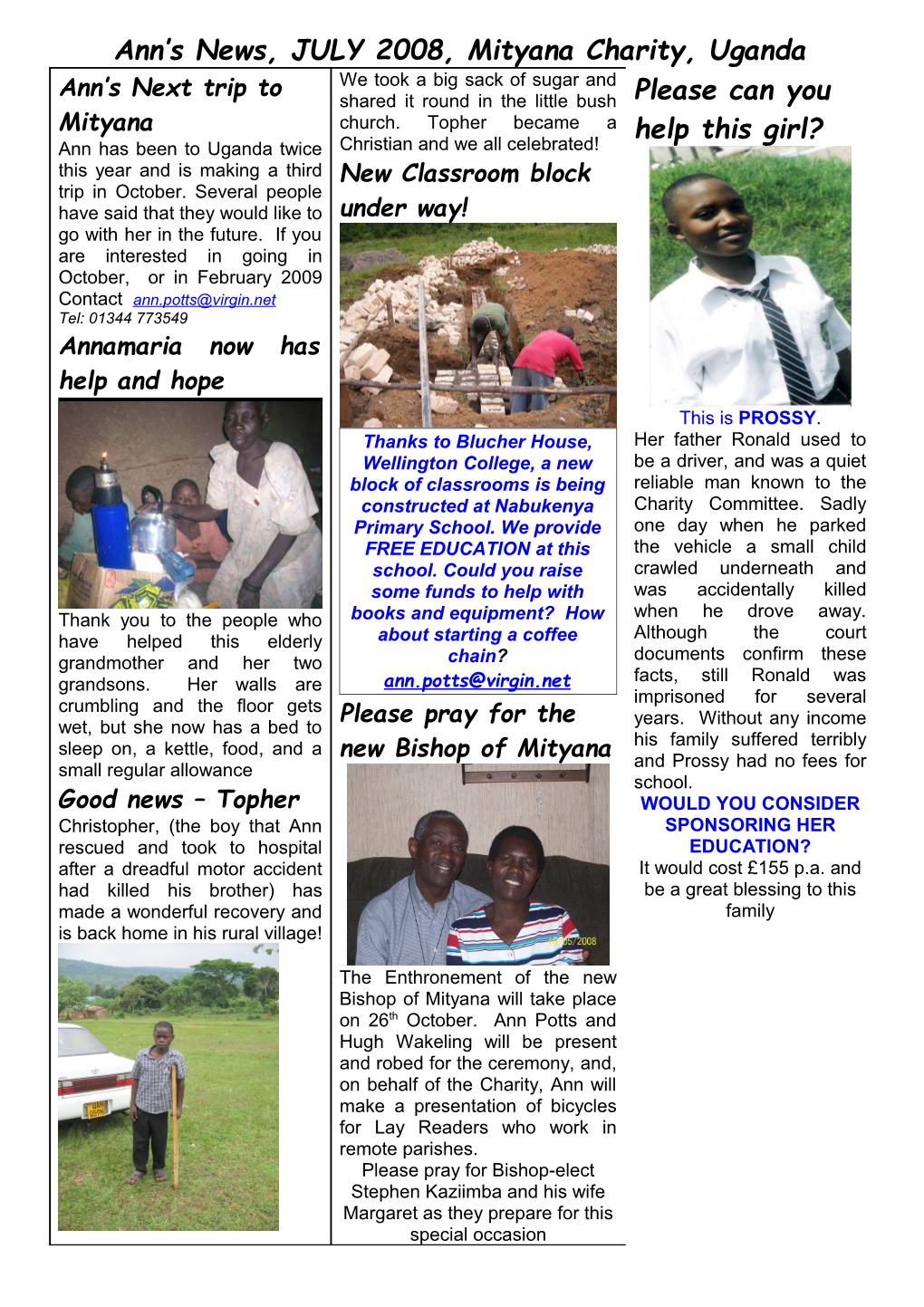 Ann S News, April 2008, Mityana, Uganda
