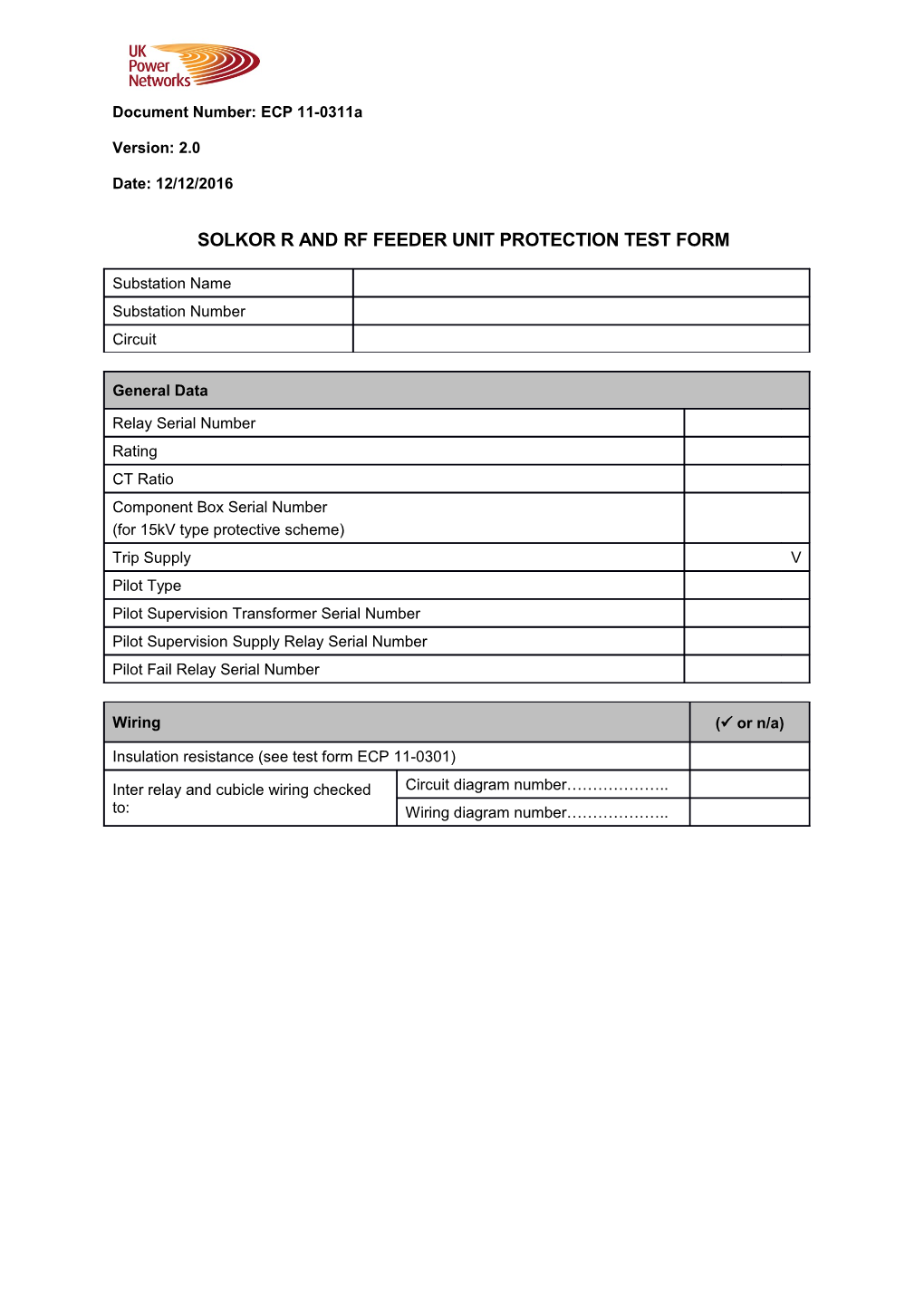 ECP 11-0311A SOLKOR R and RF Feeder Unit Protection Test Form