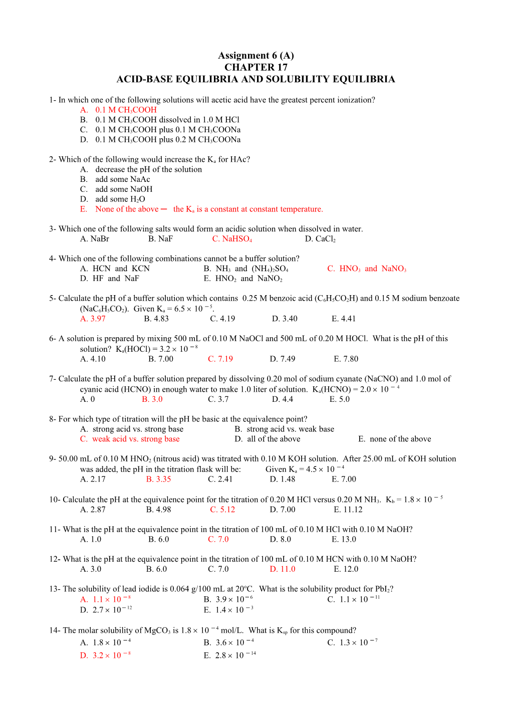 Acid-Base Equilibria and Solubility Equilibria