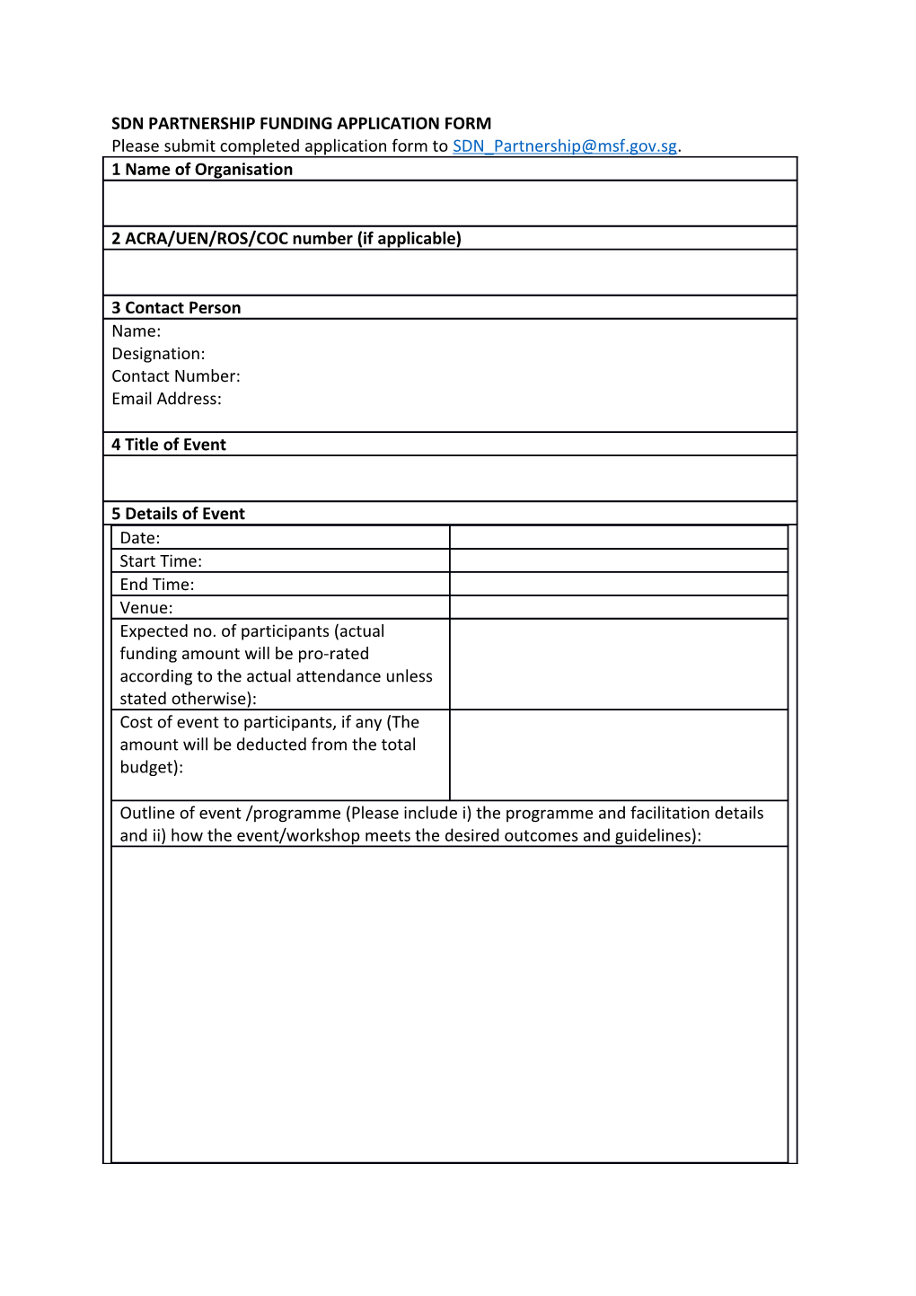 Sdn Partnership Funding Application Form