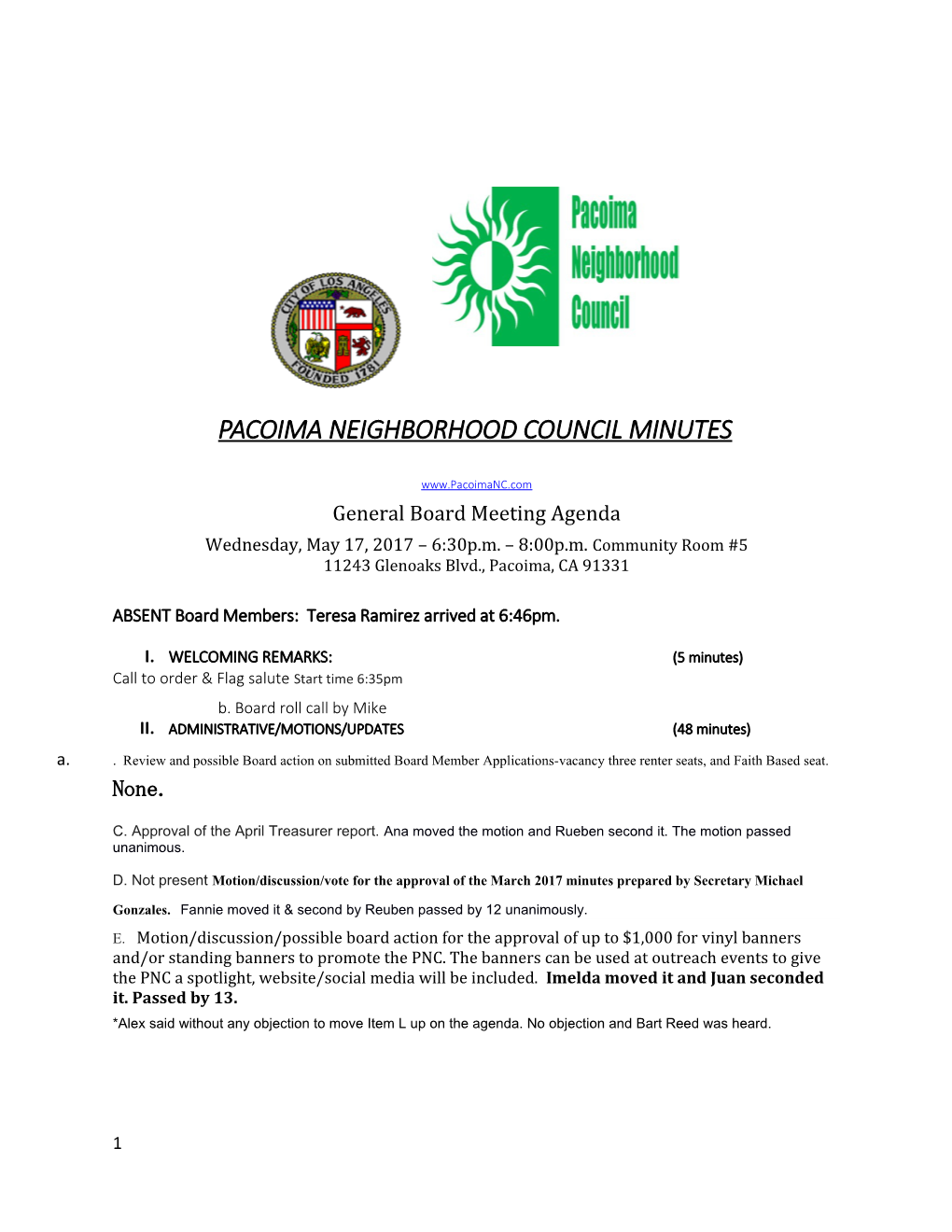 Pacoima Neighborhood Council Minutes