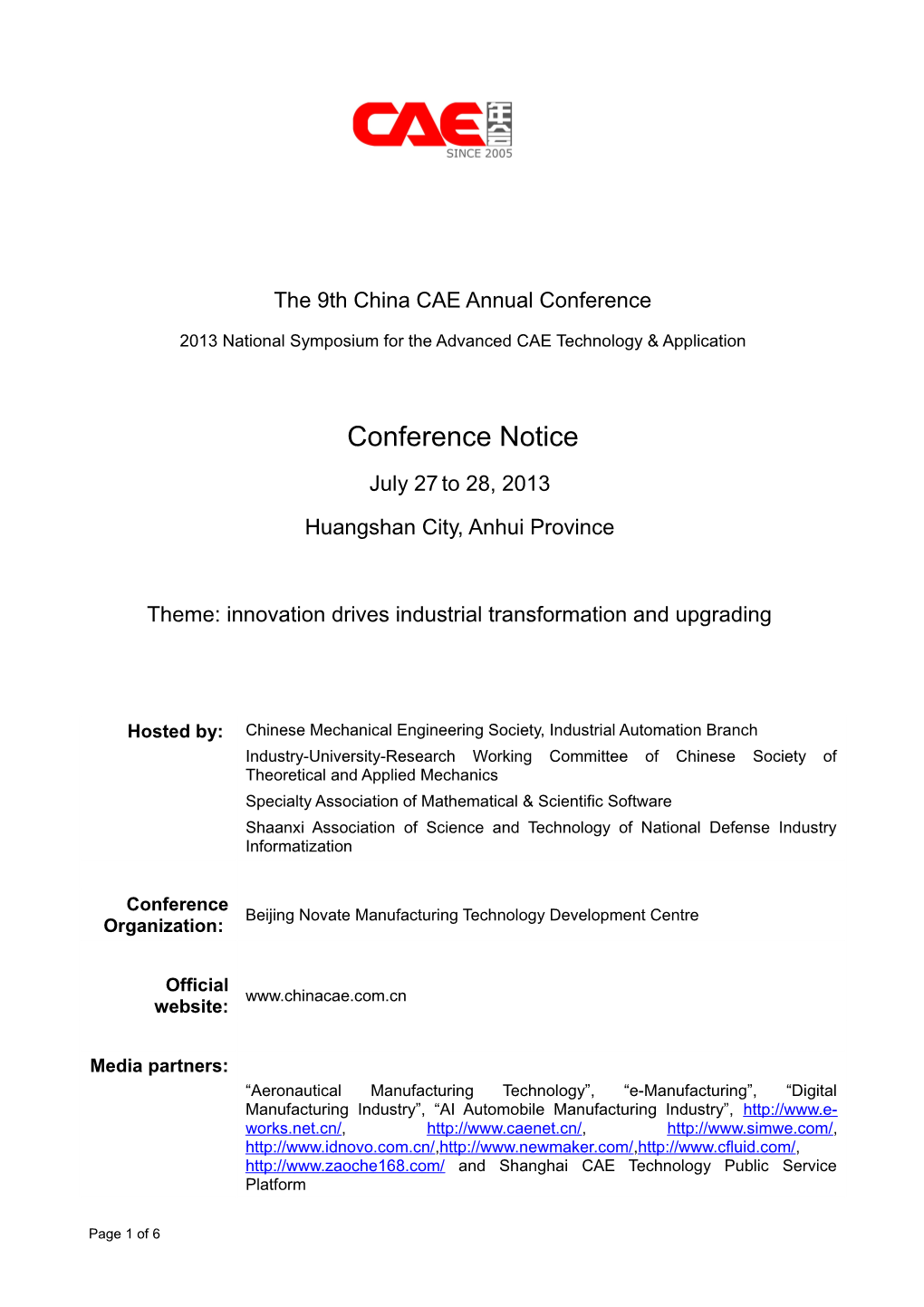 The 9Th China CAE Annual Conference