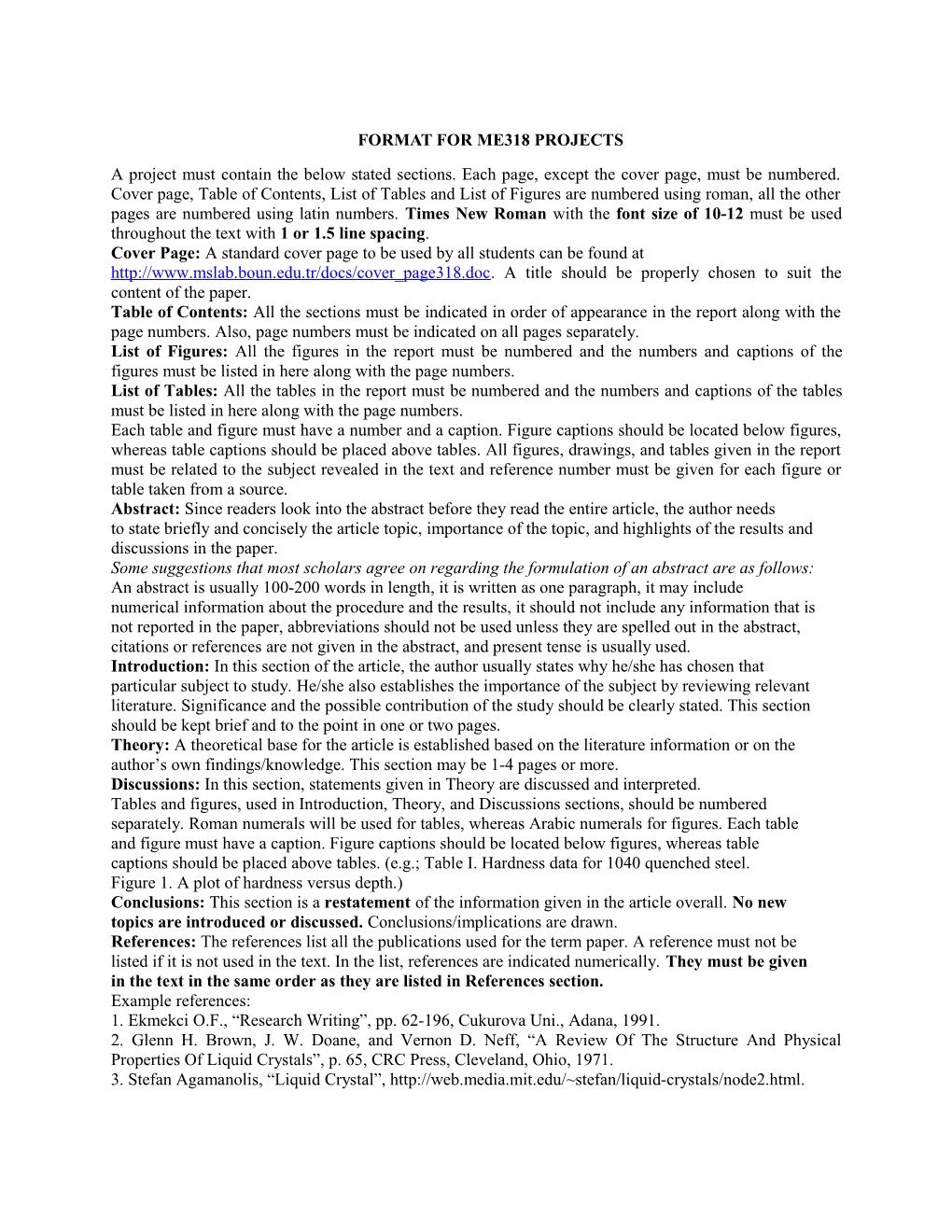 Format for Me212 Laboratory Reports