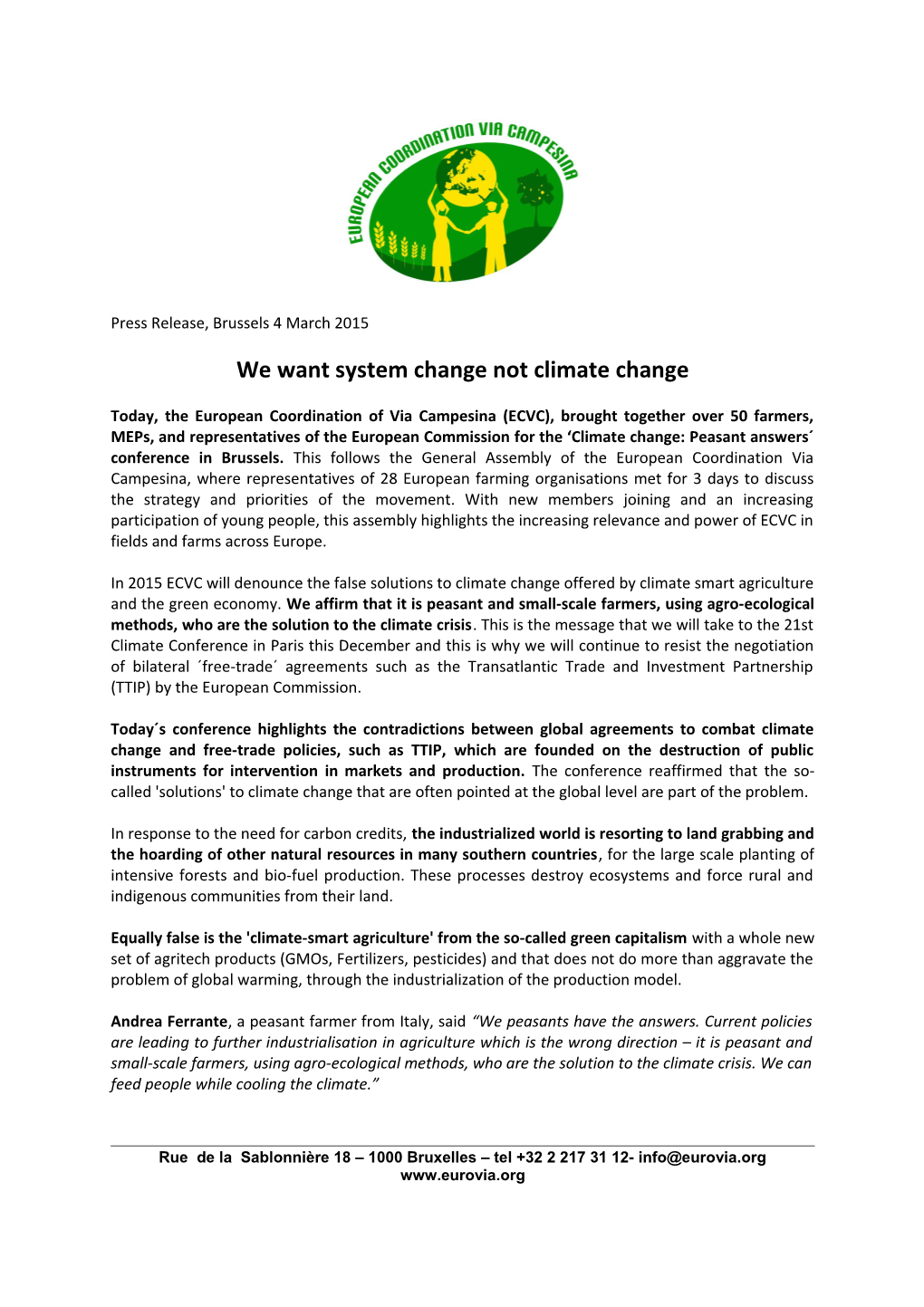We Want System Change Not Climate Change