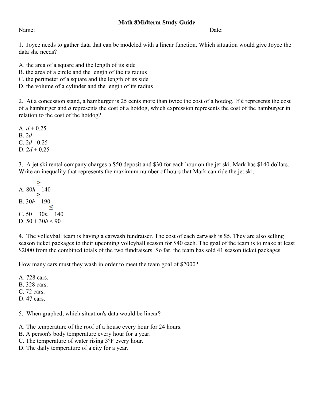 Math8midterm Study Guide