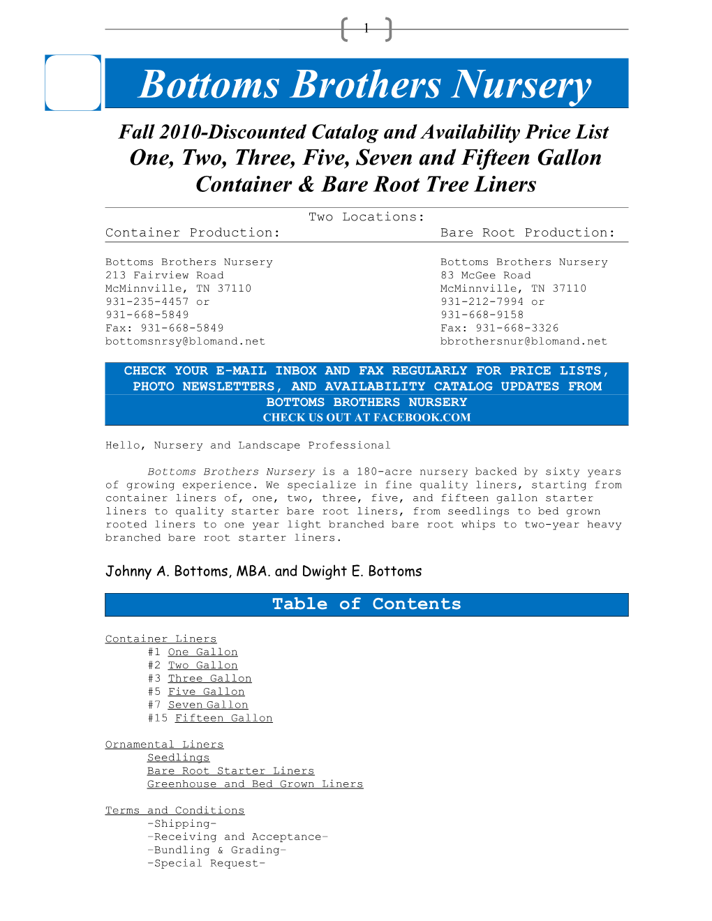 Fall 2010-Discounted Catalog and Availabilityprice List