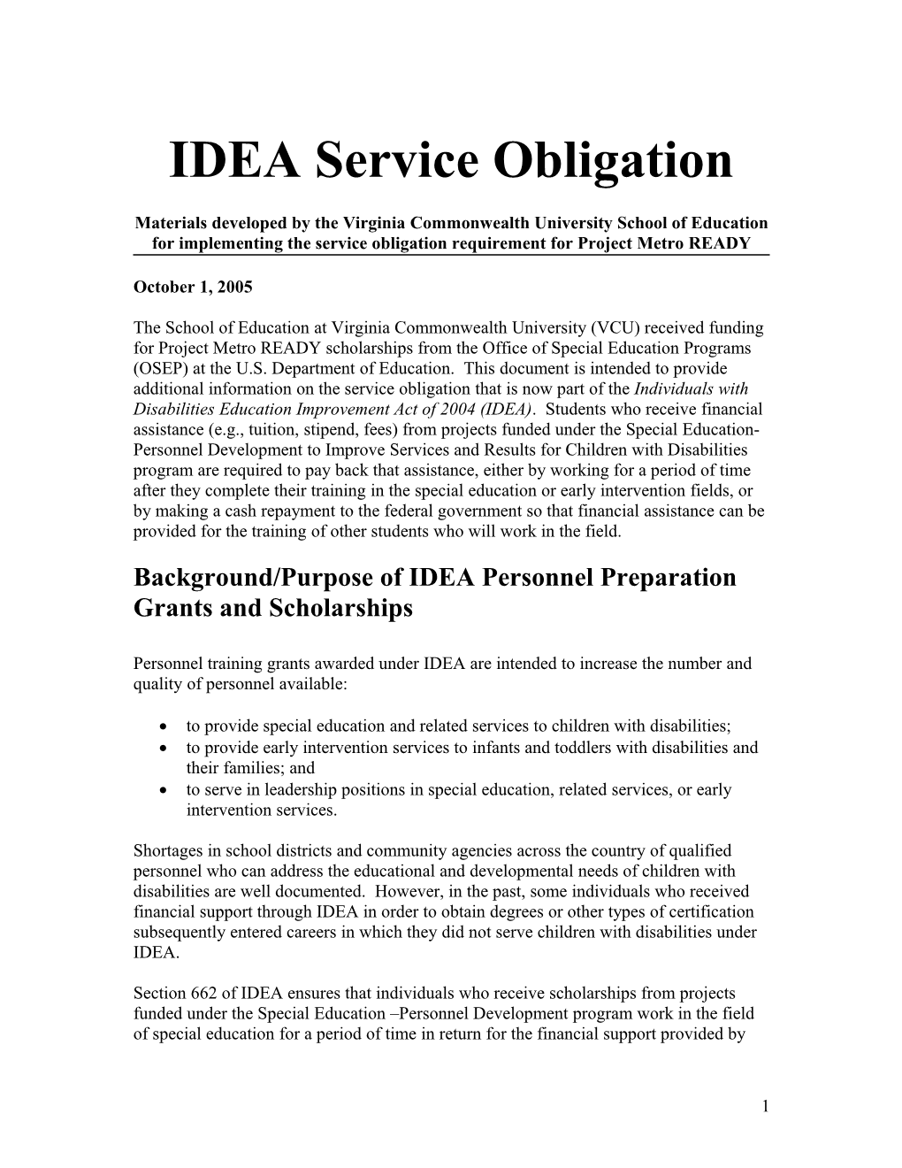 IDEA Service Obligation