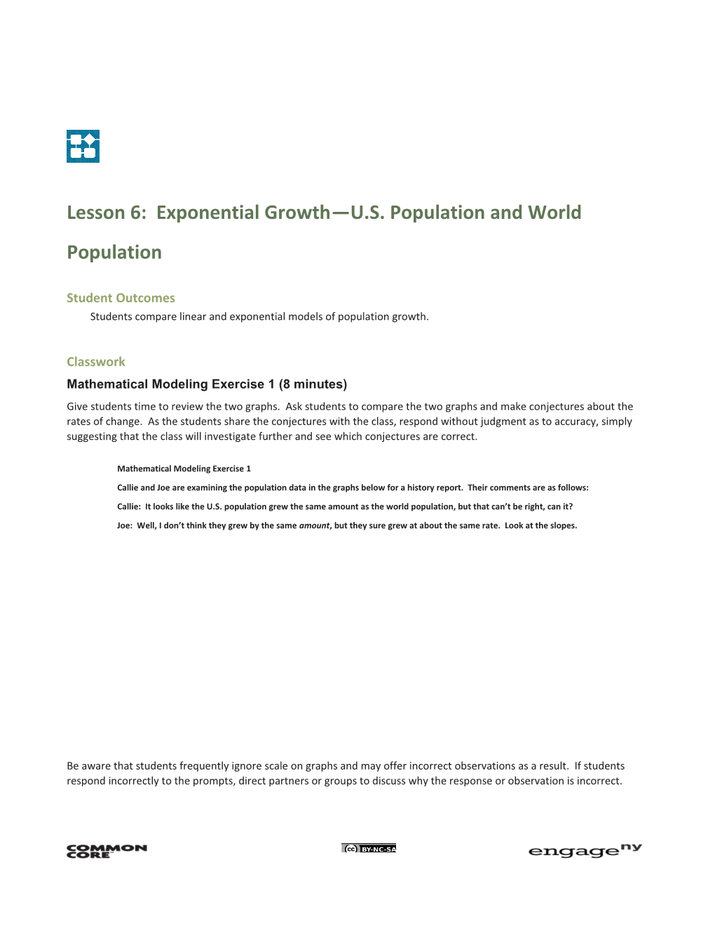 Lesson 6: Exponential Growth U.S. Population and World Population