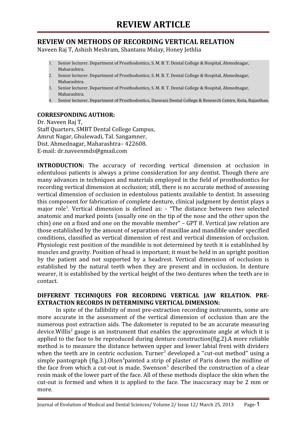 Review on Methods of Recording Vertical Relation