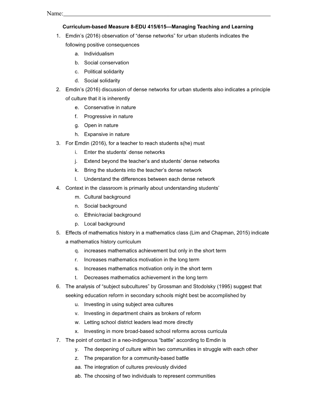 Curriculum-Based Measure 8-EDU 415/615 Managing Teaching and Learning