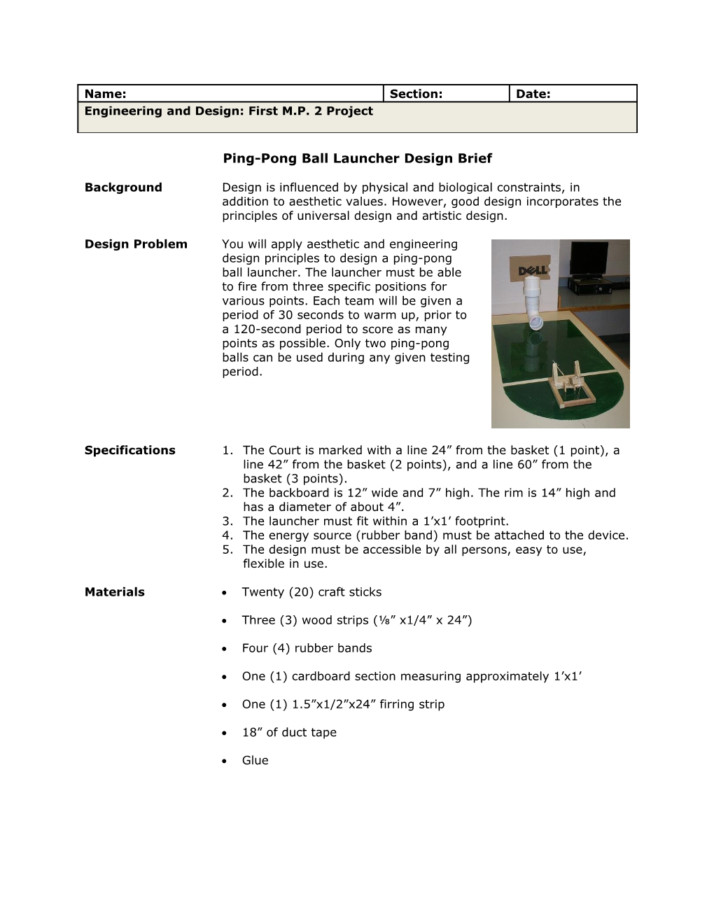 Ping-Pong Ball Launcher Design Brief