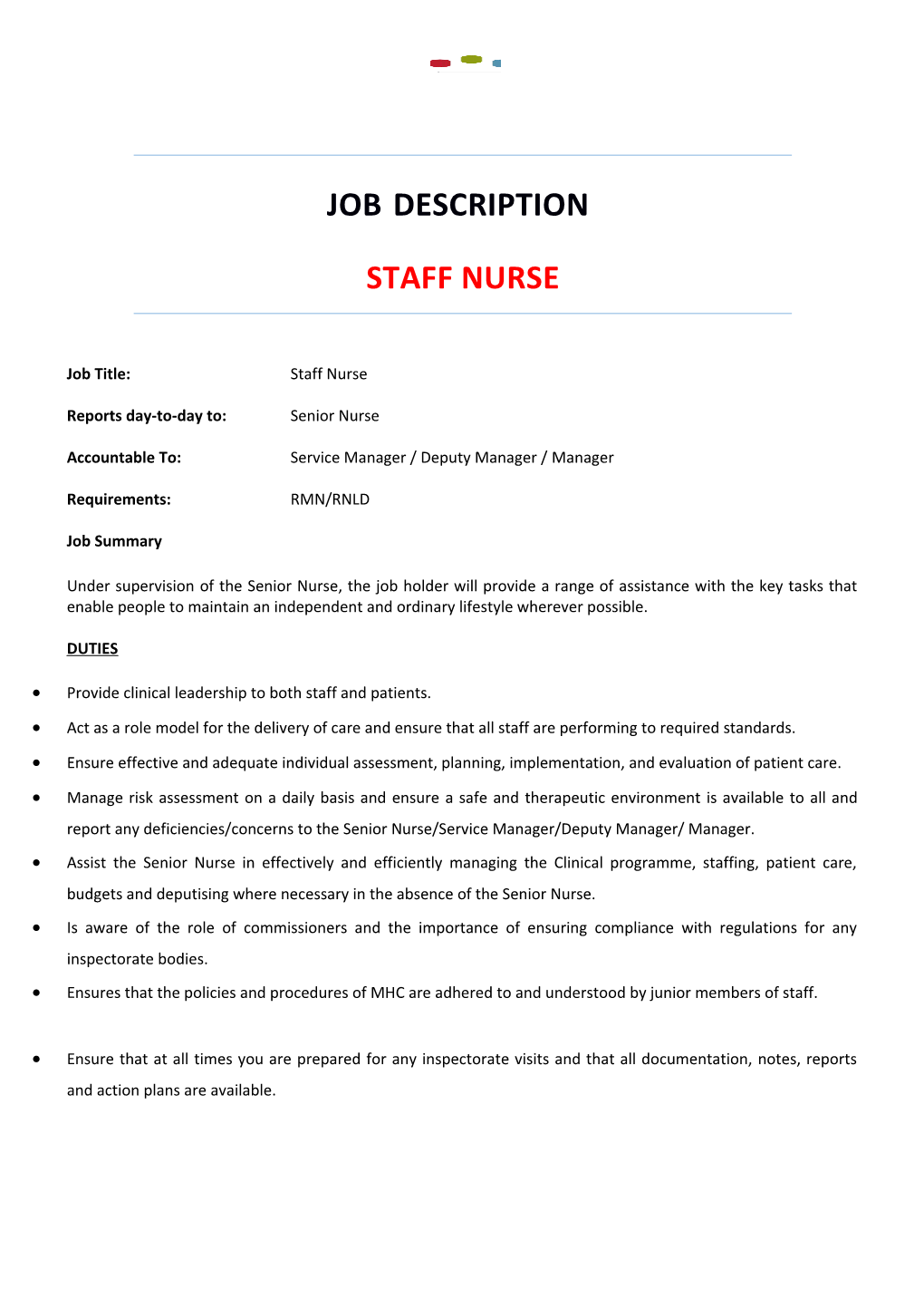 Job Title:Staff Nurse