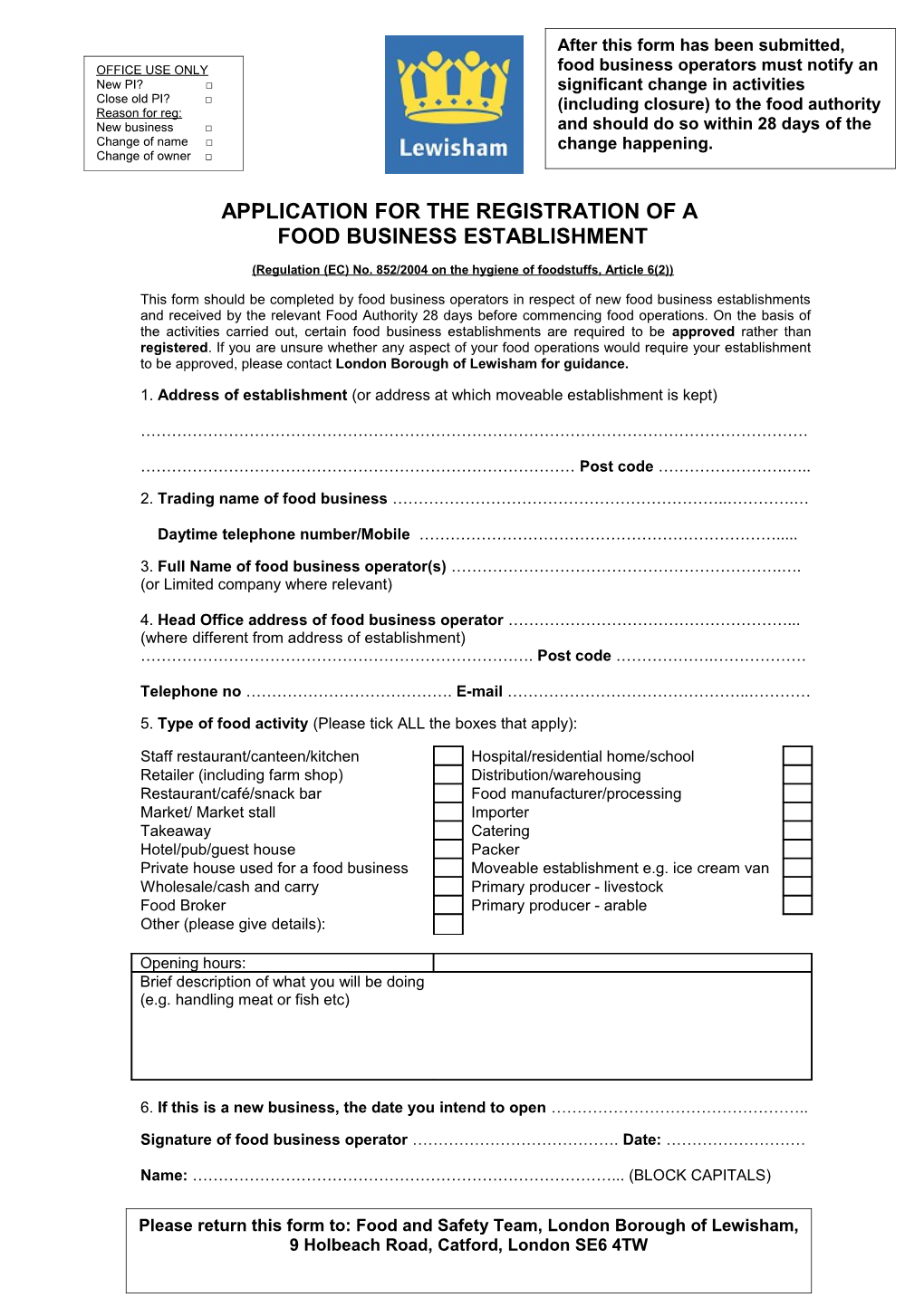 Food Business Registration Form