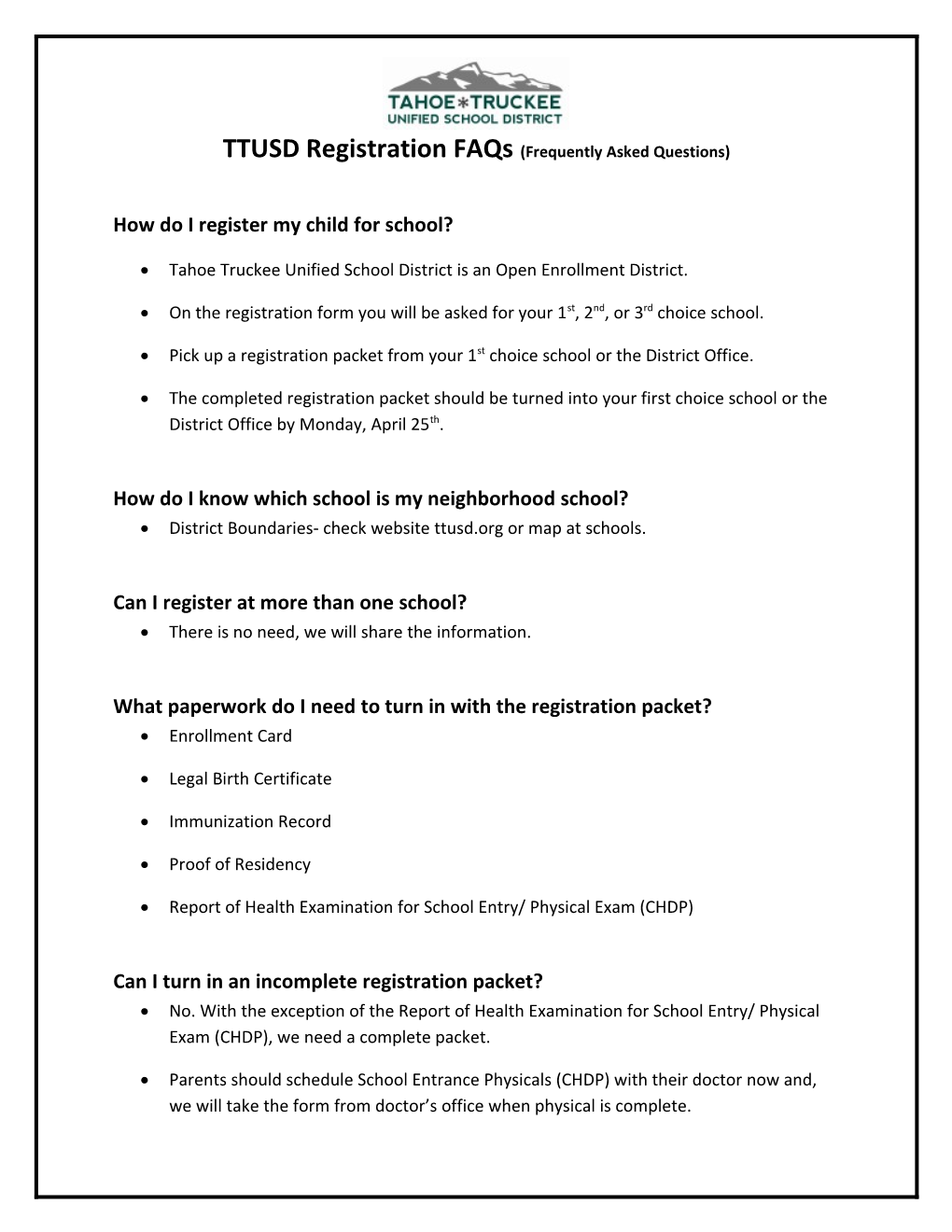 TTUSD Registration Faqs (Frequently Asked Questions)
