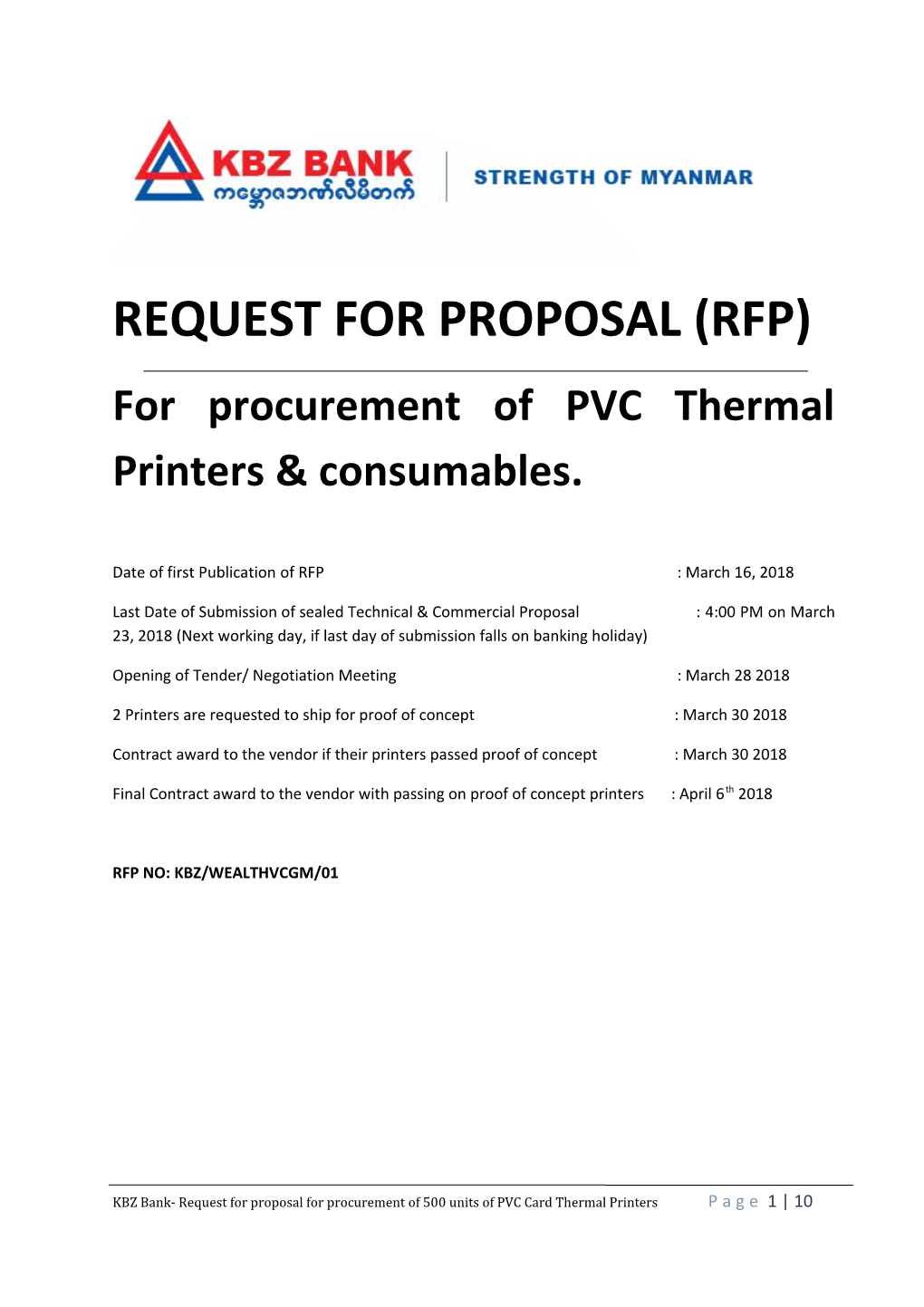 For Procurement of PVC Thermal Printers & Consumables
