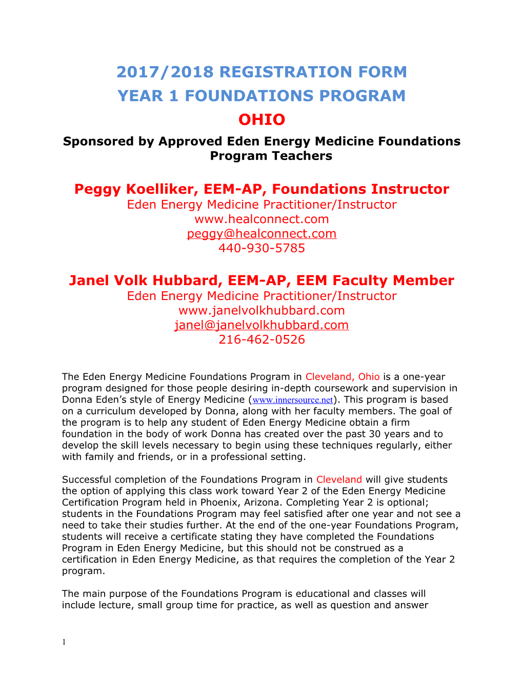 Sponsored by Approved Eden Energy Medicine Foundations Program Teachers