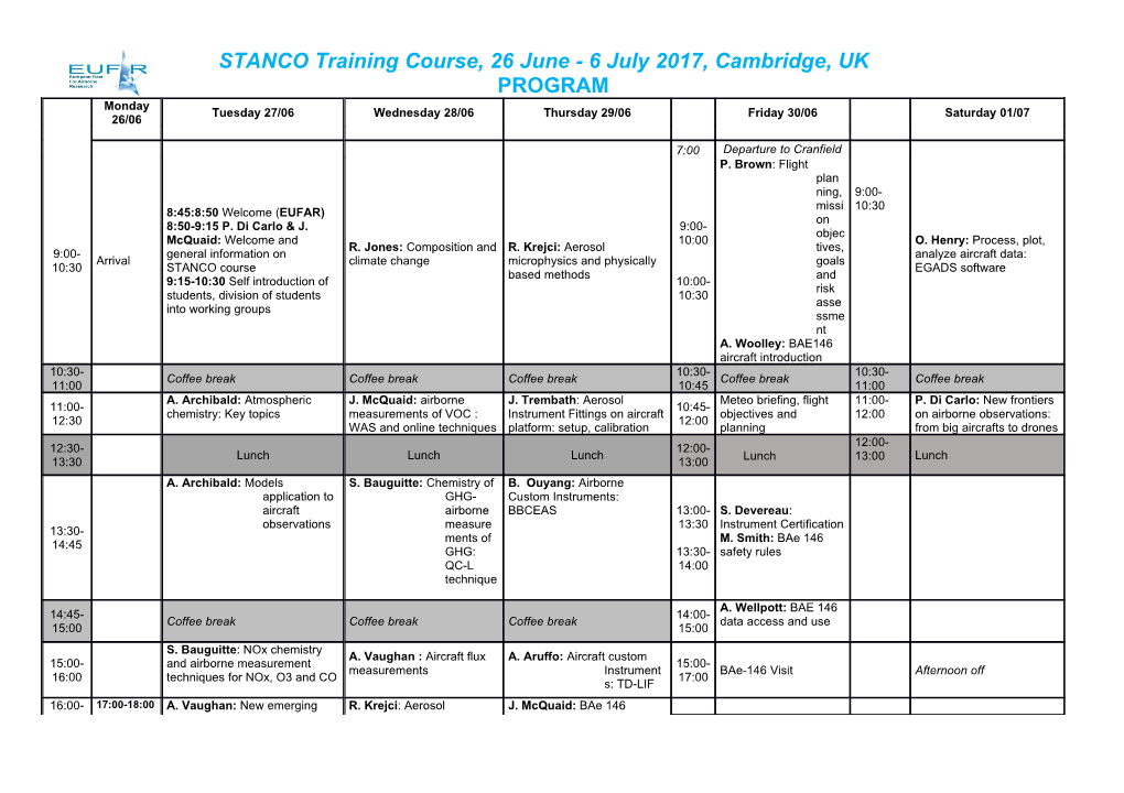 Stancotraining Course, 26 June - 6 July 2017, Cambridge, UK