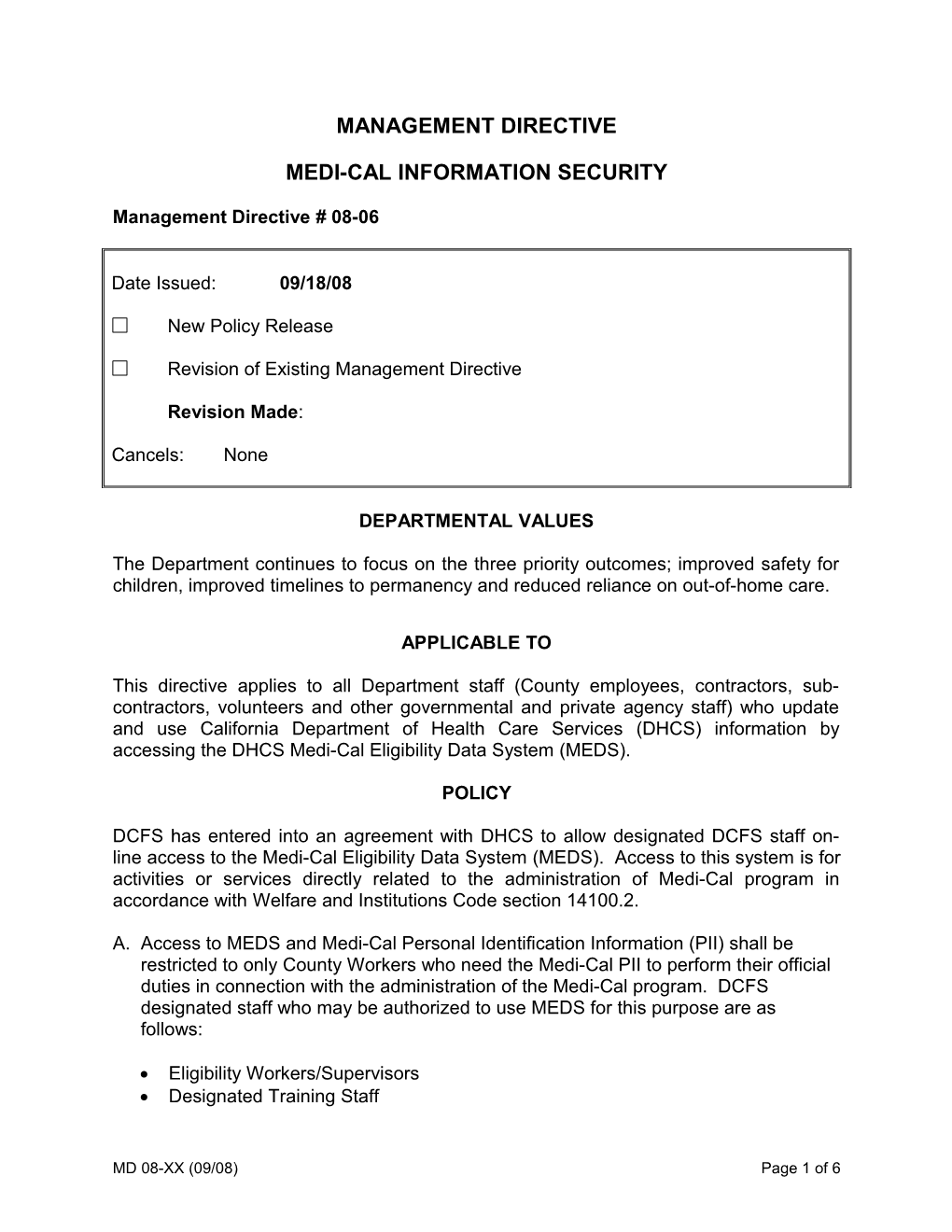 MD 08-06, Medi-Cal Information Security