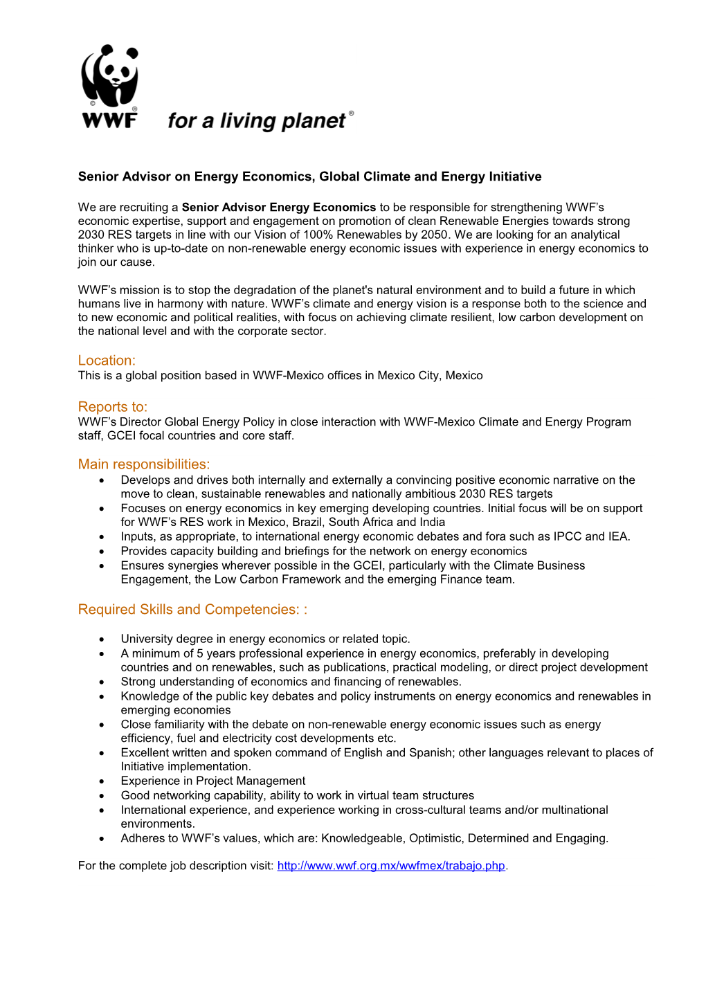 Senior Advisor on Energy Economics, Global Climate and Energy Initiative