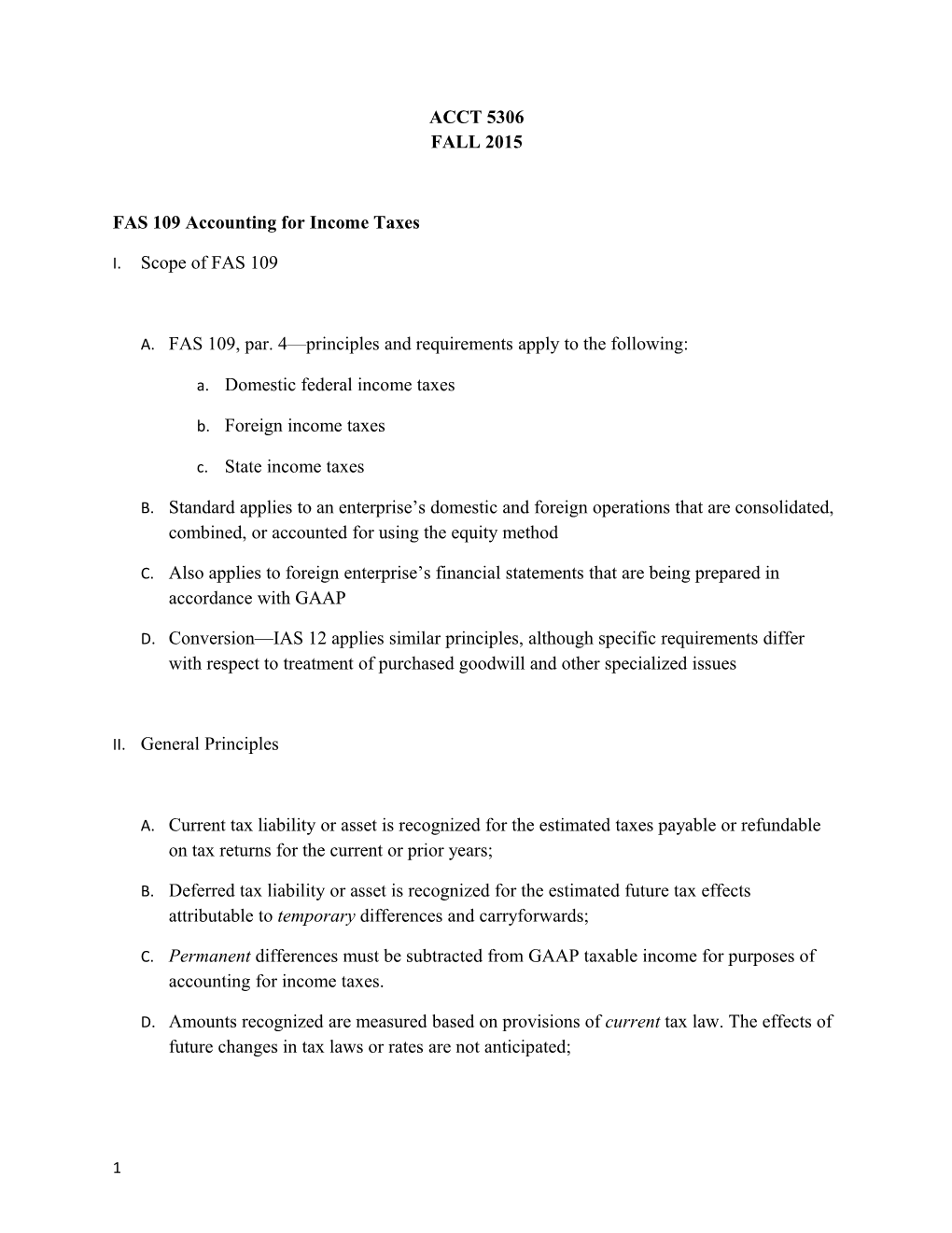 FAS 109 Accounting for Income Taxes