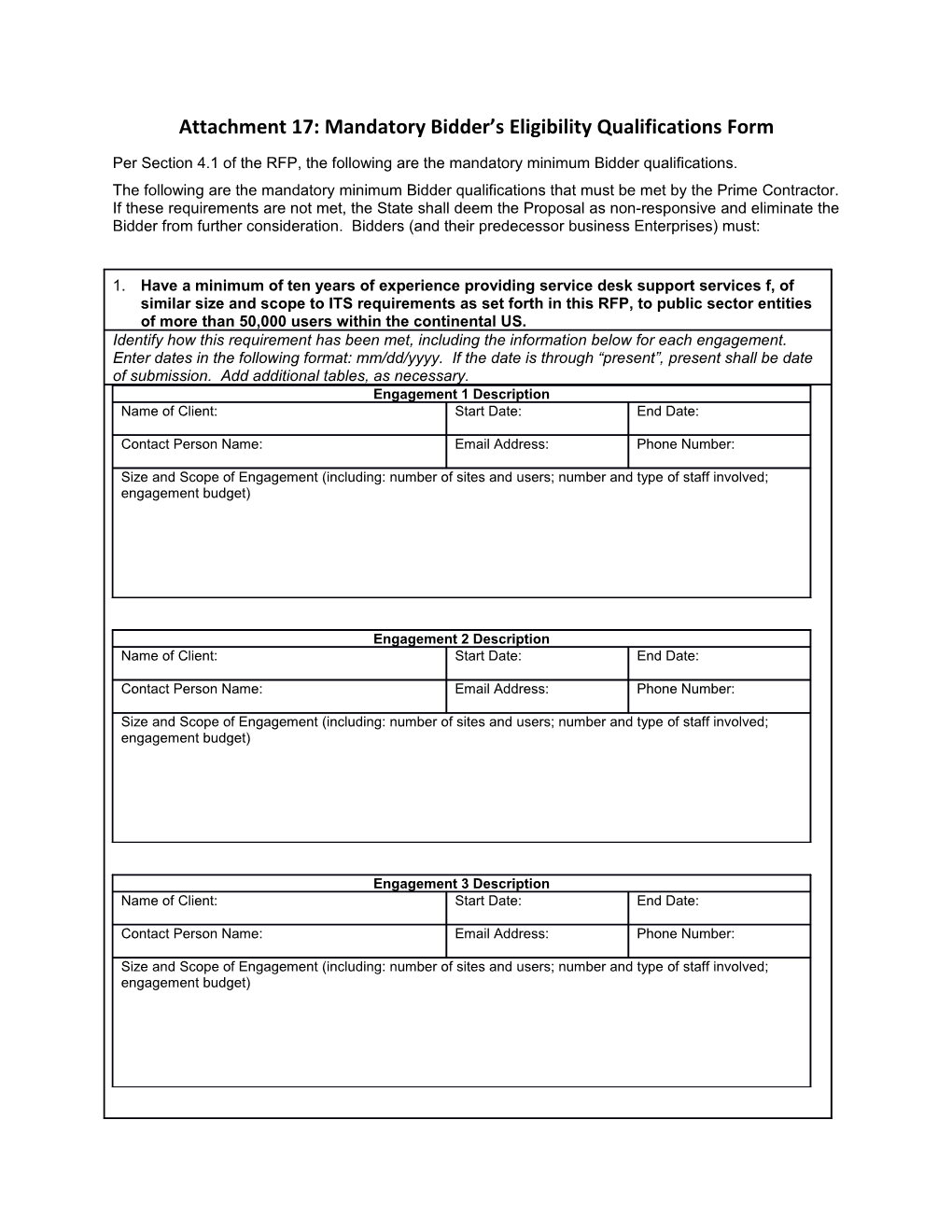 Attachment 17: Mandatory Bidder S Eligibility Qualifications Form