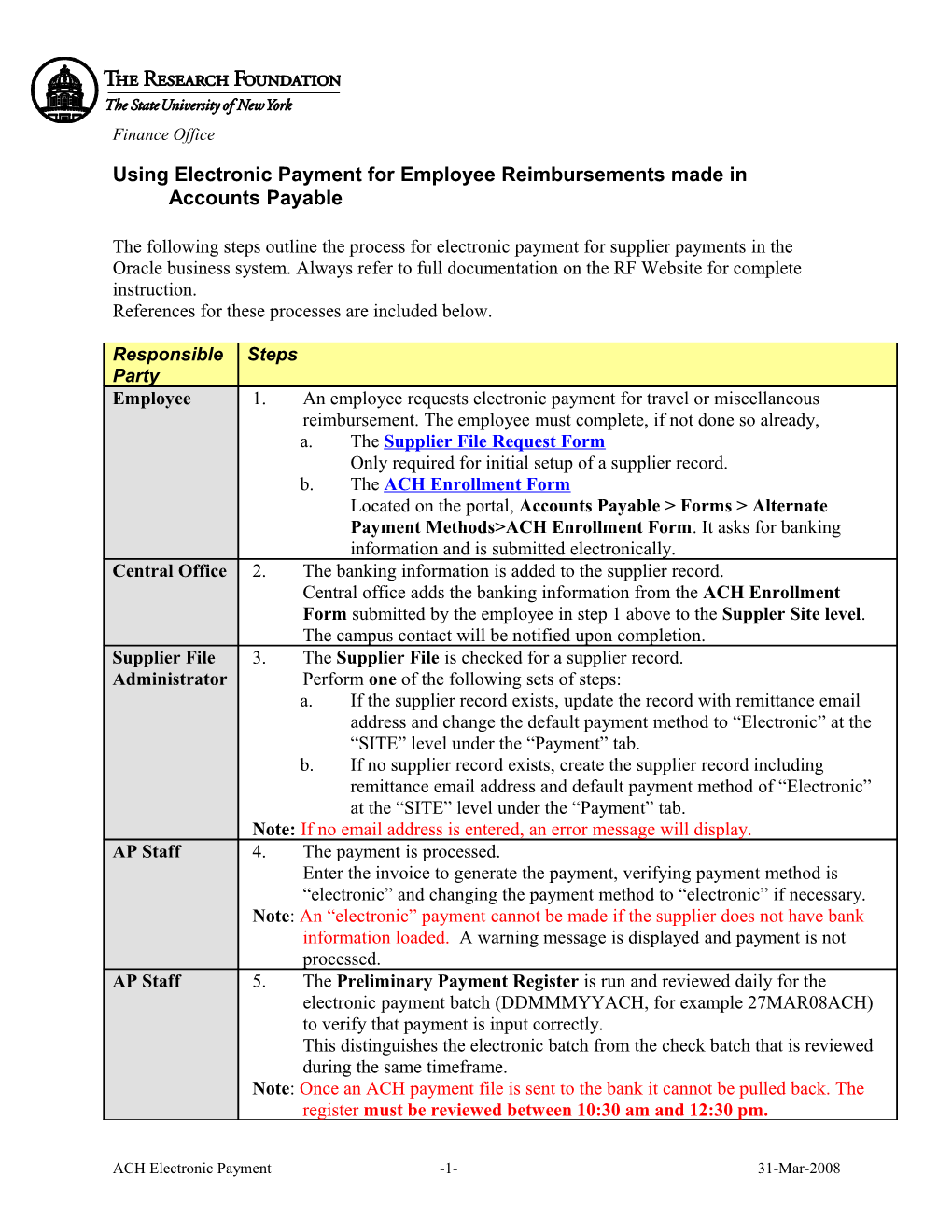 Using Electronic Payment for Employee Reimbursements Made in Accounts Payable
