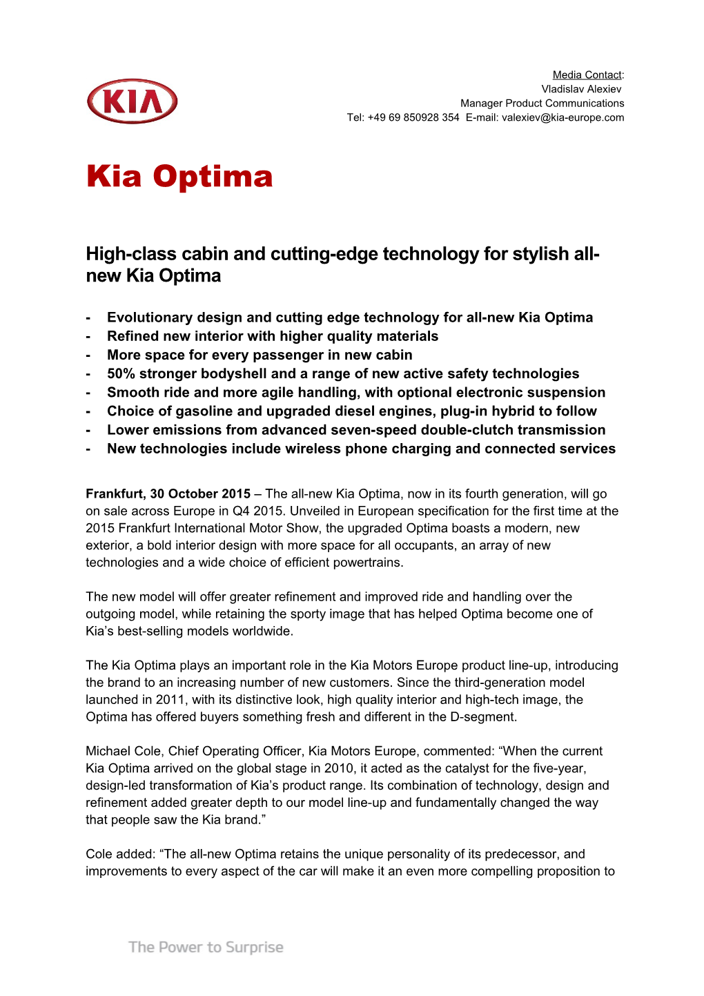 Evolutionary Design and Cutting Edge Technology for All-New Kia Optima