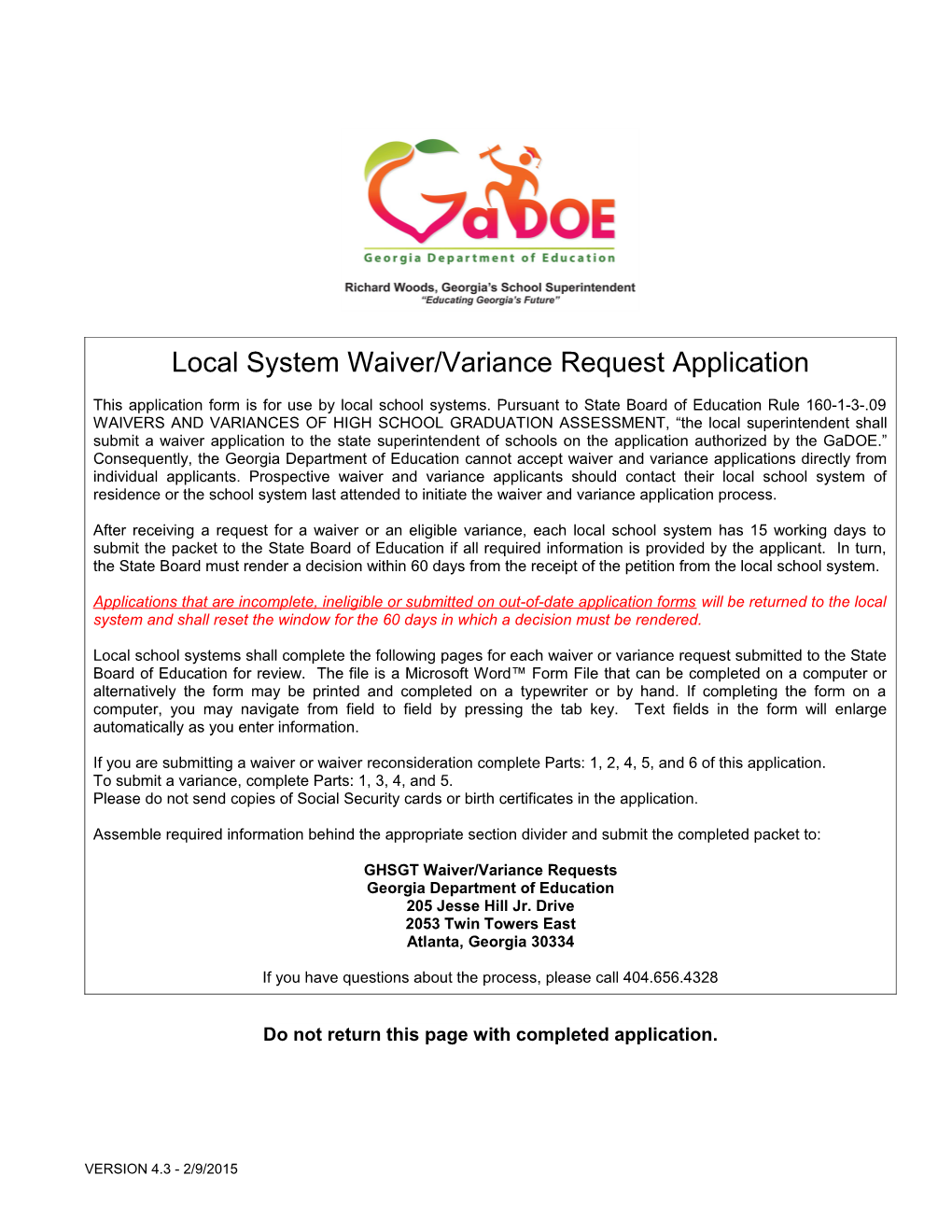 Local System Waiver/Variance Request Application