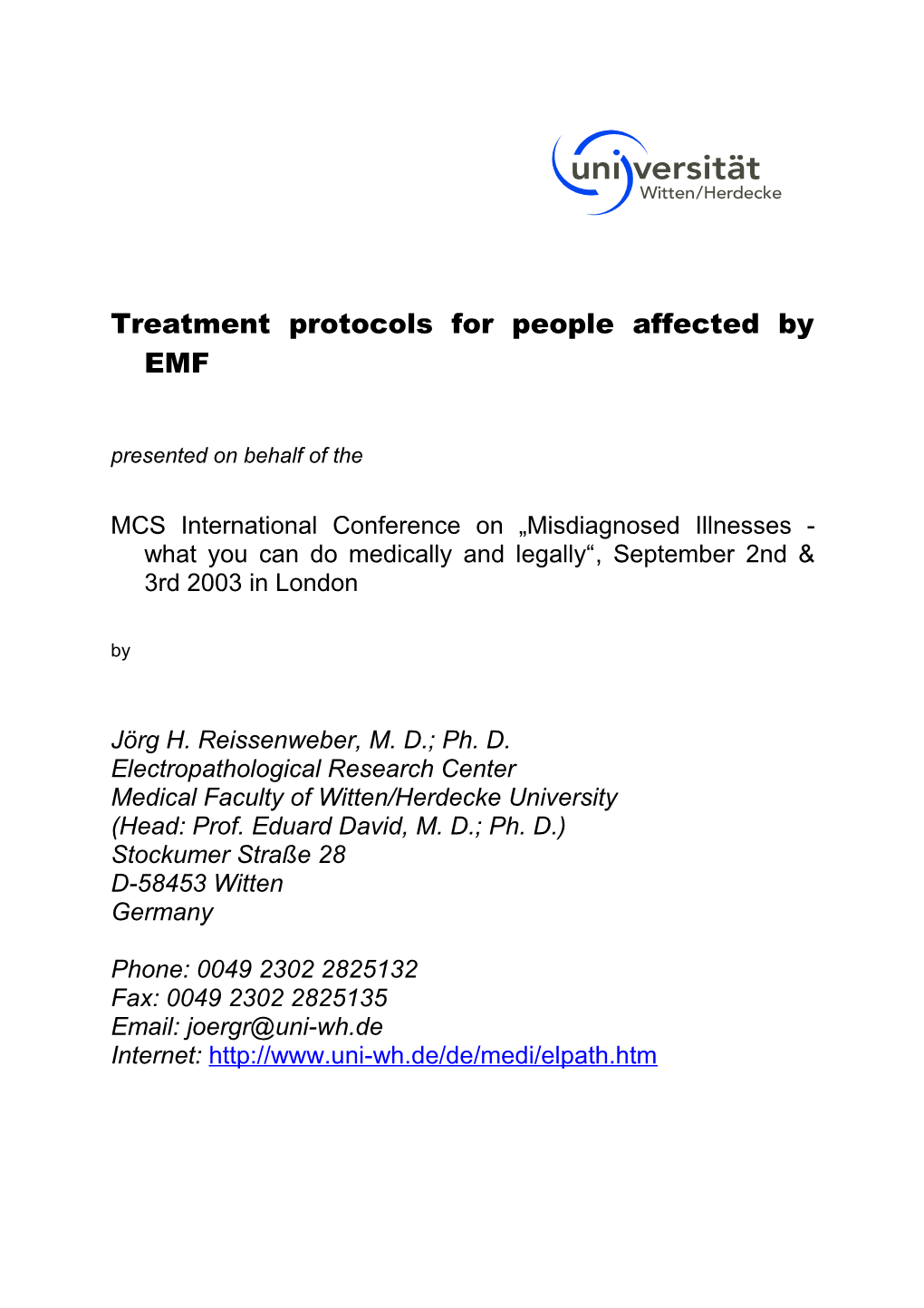 Treatment Protocols for People Affected by EMF