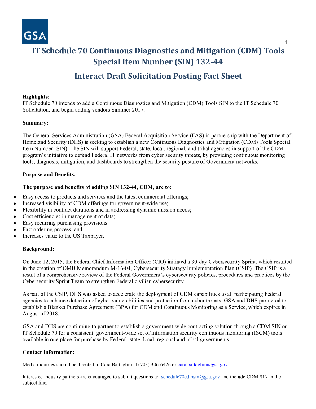 IT Schedule 70 Continuous Diagnostics and Mitigation (CDM) Tools Special Item Number (SIN)