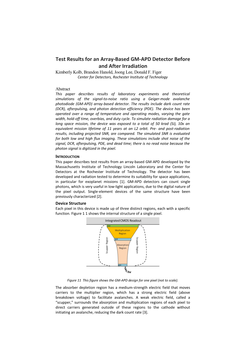 Test Results for an Array-Based GM-APD Detector Before and After Irradiation