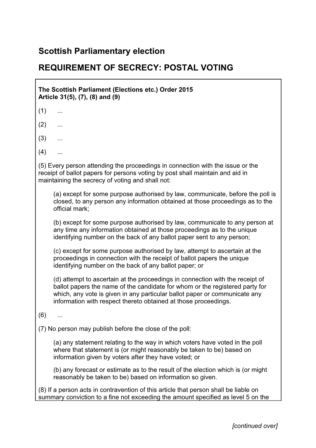 SP Secrecy - Postal Voting