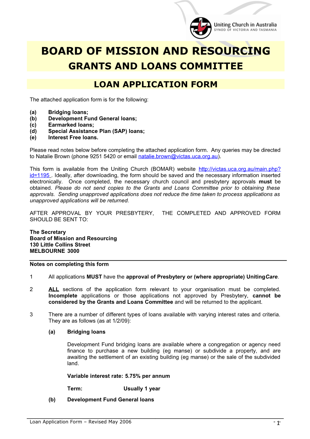 Grants and Loans Loan Application Form 2009